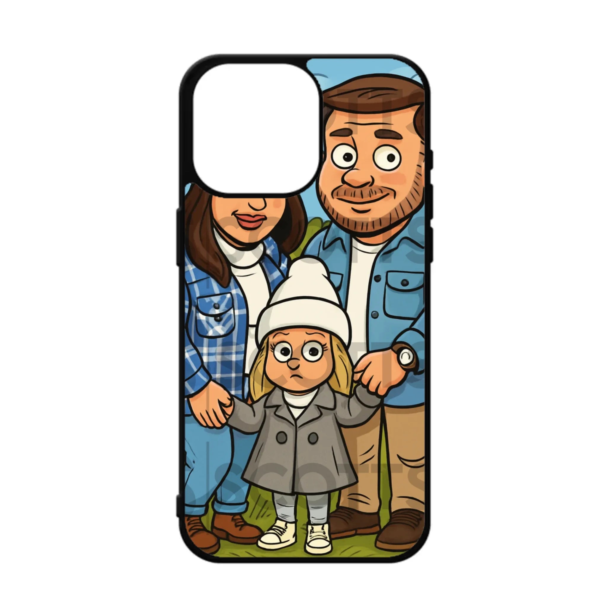 Custom caricature phone case with shock-resistant rubber edges