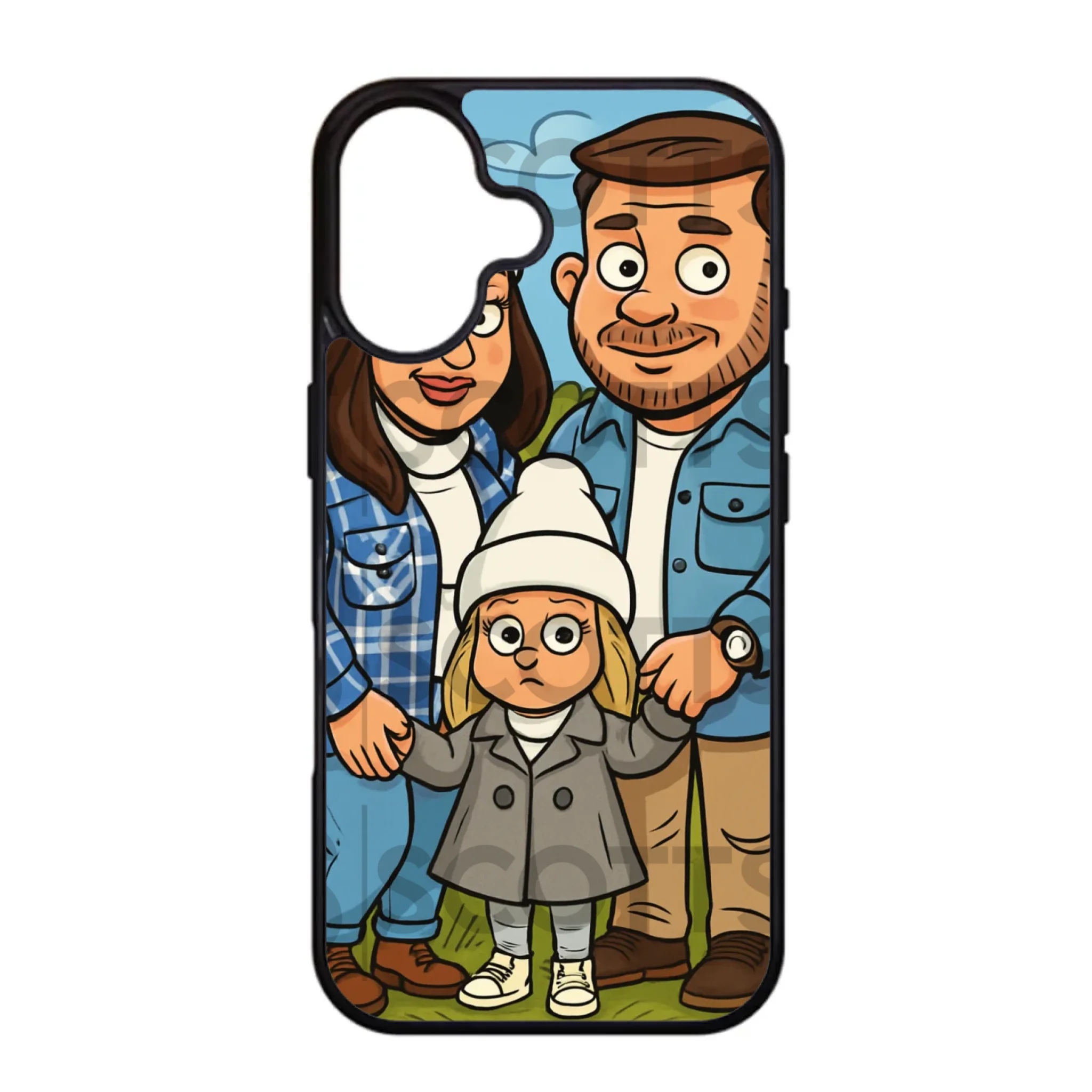 Personalised caricature phone case fitting iPhone 16