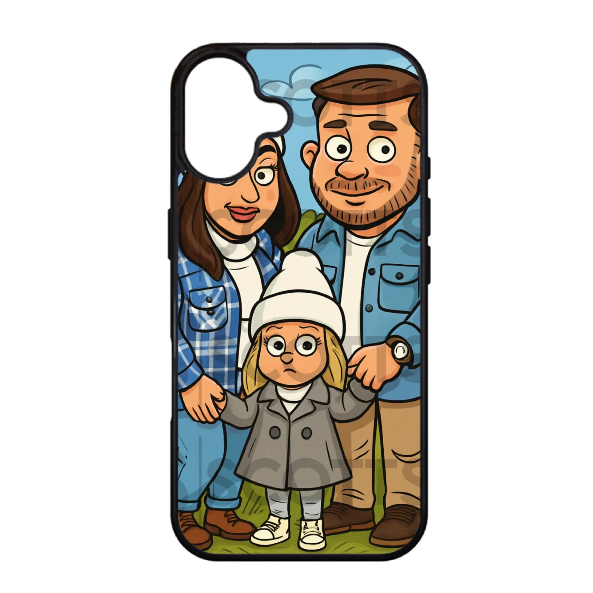 Personalised caricature phone case fitting iPhone 16 Plus