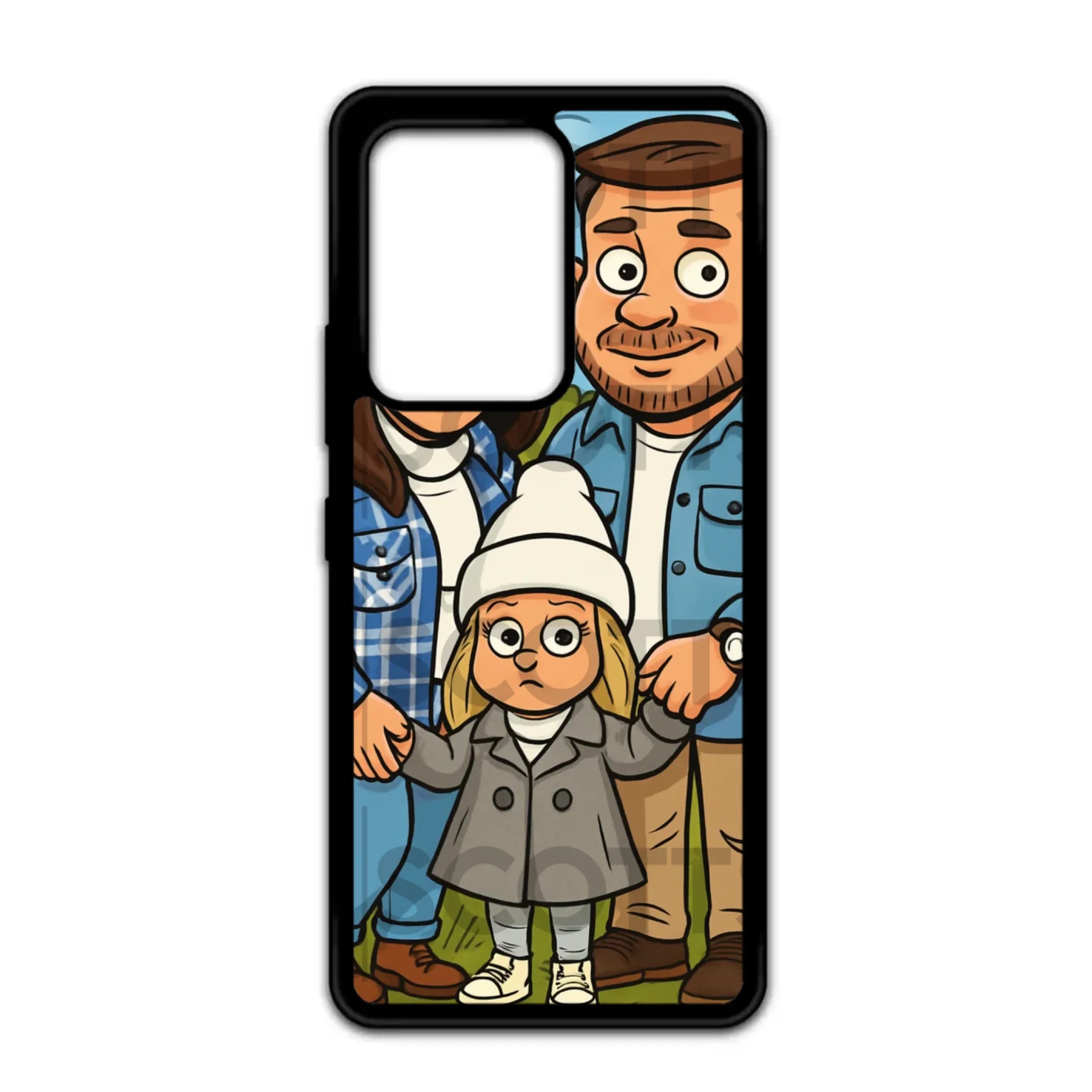 Personalised phone case with animated cartoon character printed from photo
