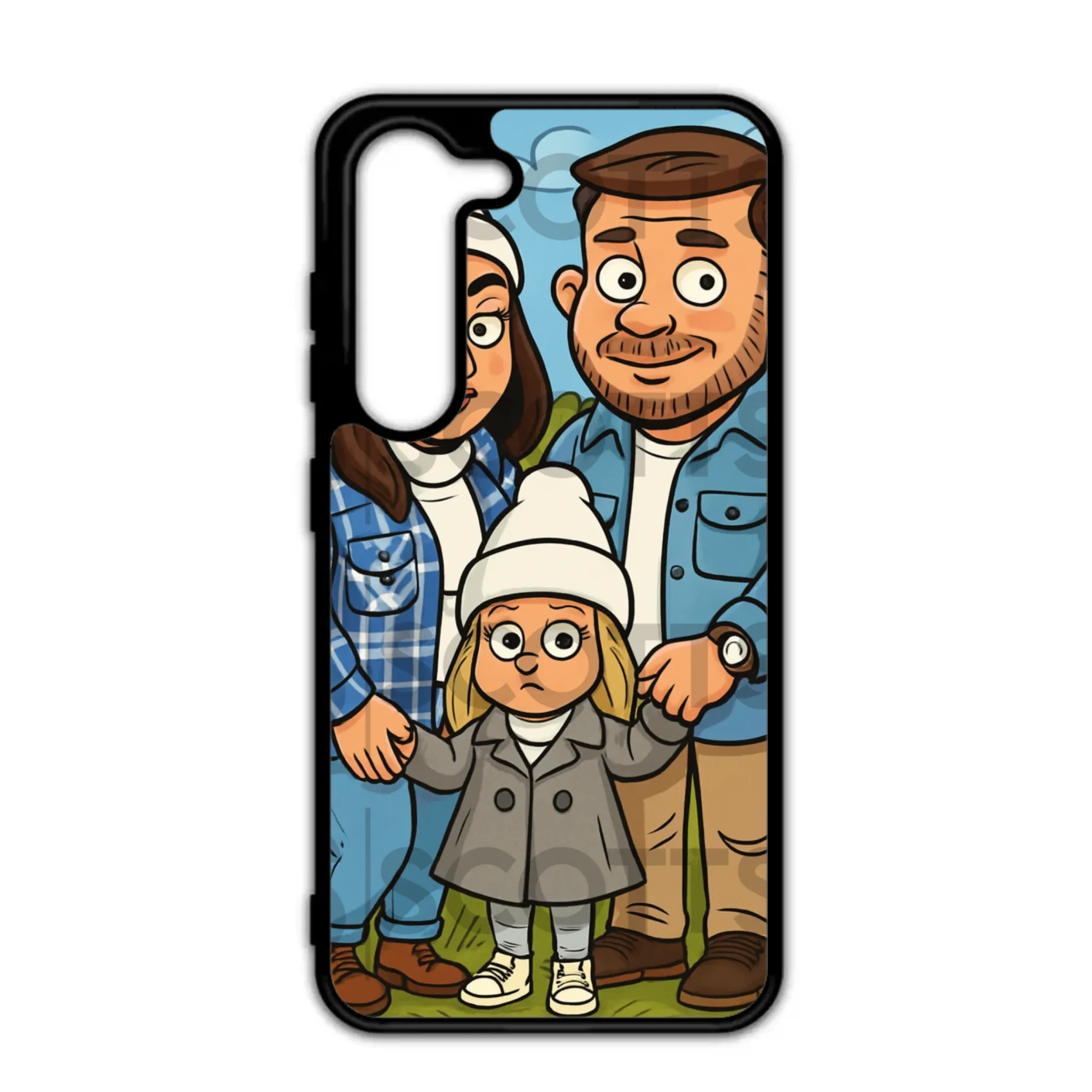Custom animated phone case with caricature design and glossy finish