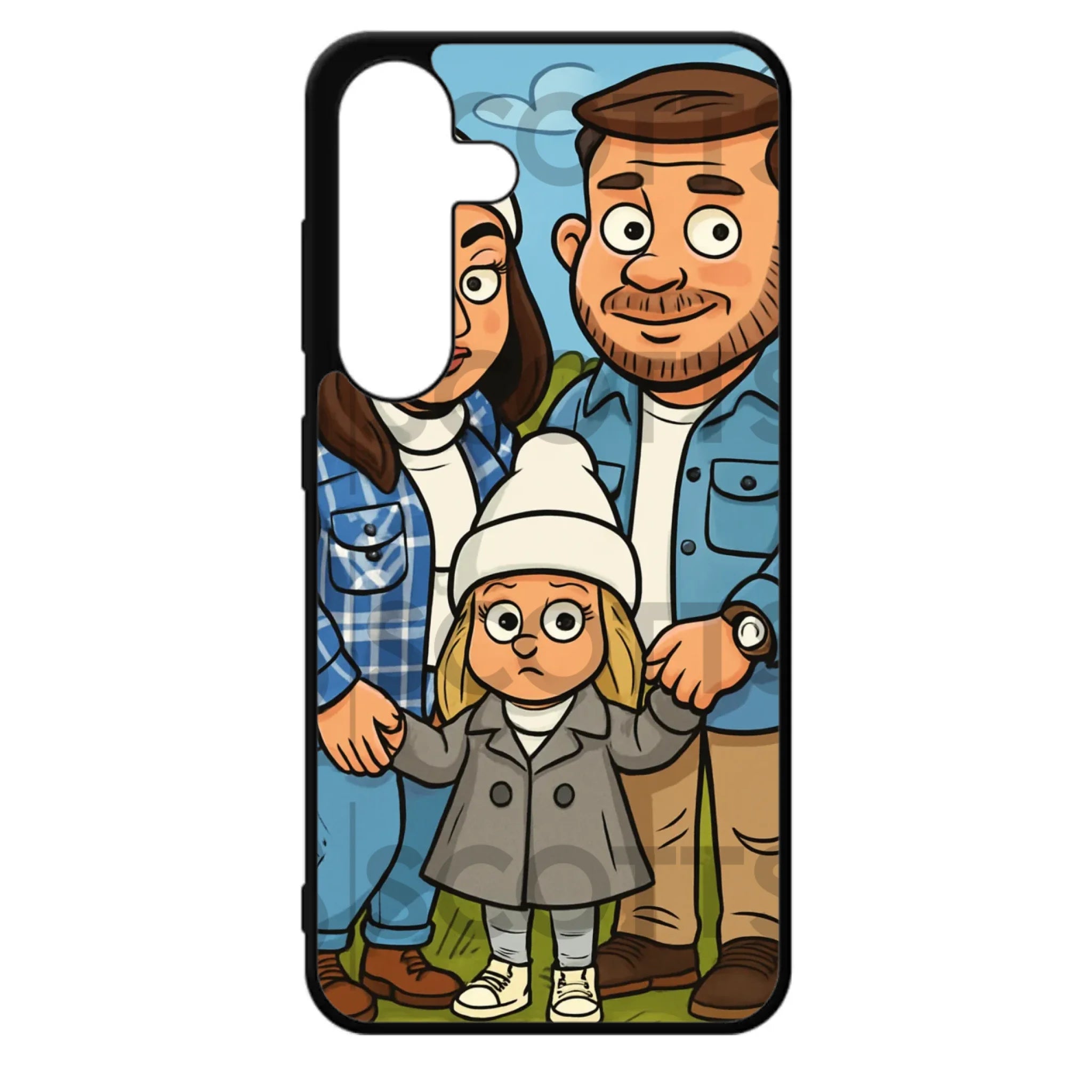 Custom animated caricature phone case printed and dispatched in the UK
