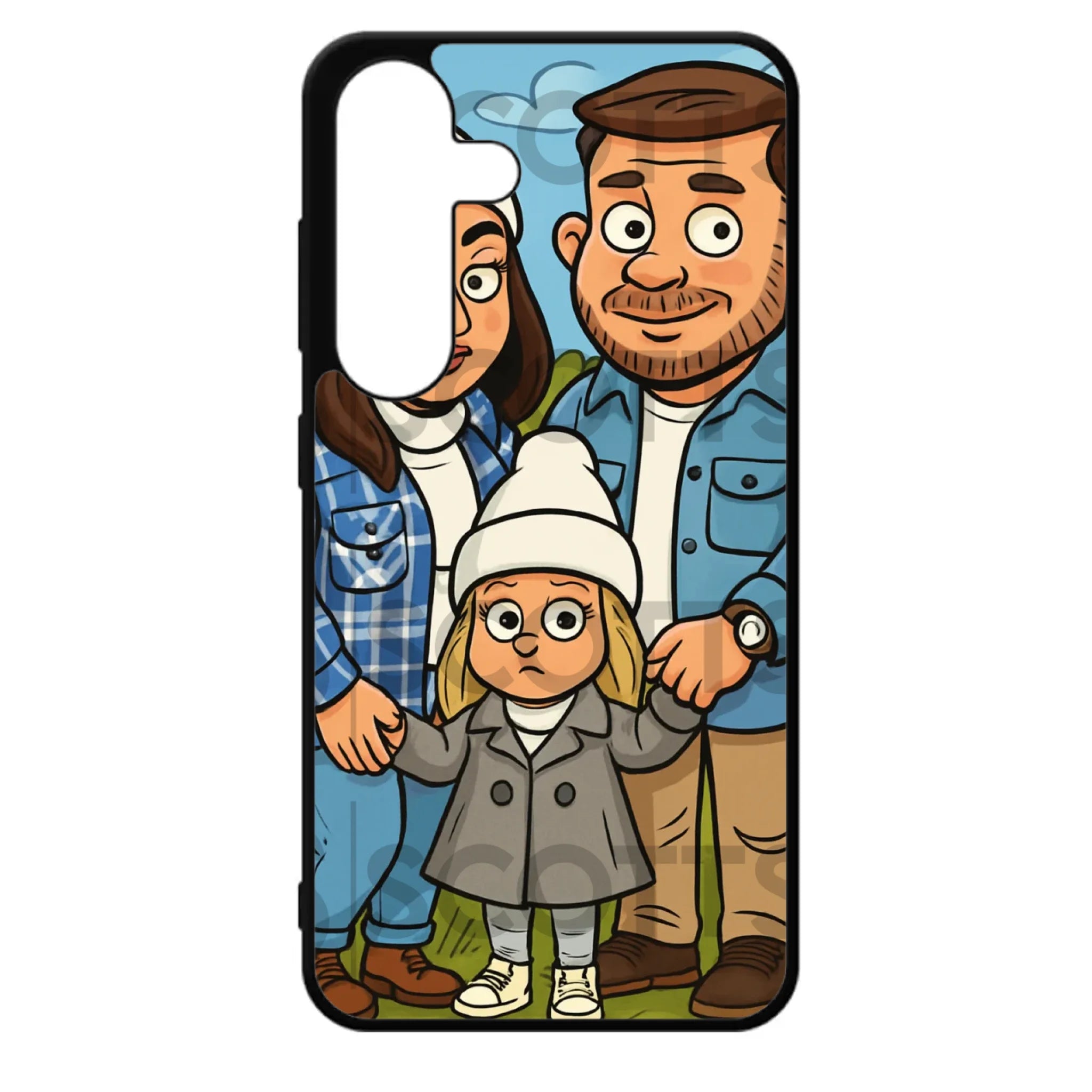 Custom cartoon phone case fitting Samsung Galaxy with caricature design