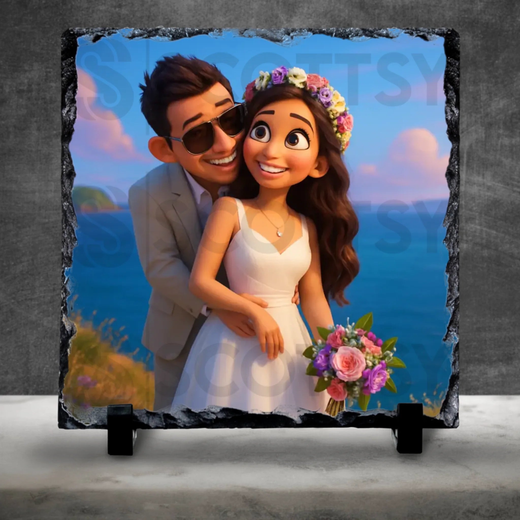 Personalised pet photo slate with cartoon effect, pet memorial gift idea