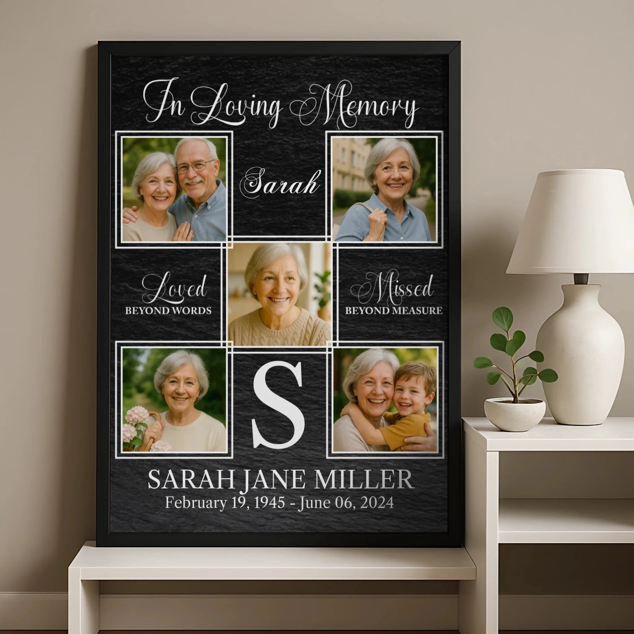Personalised in loving memory print with name and dates as a wall art keepsake
