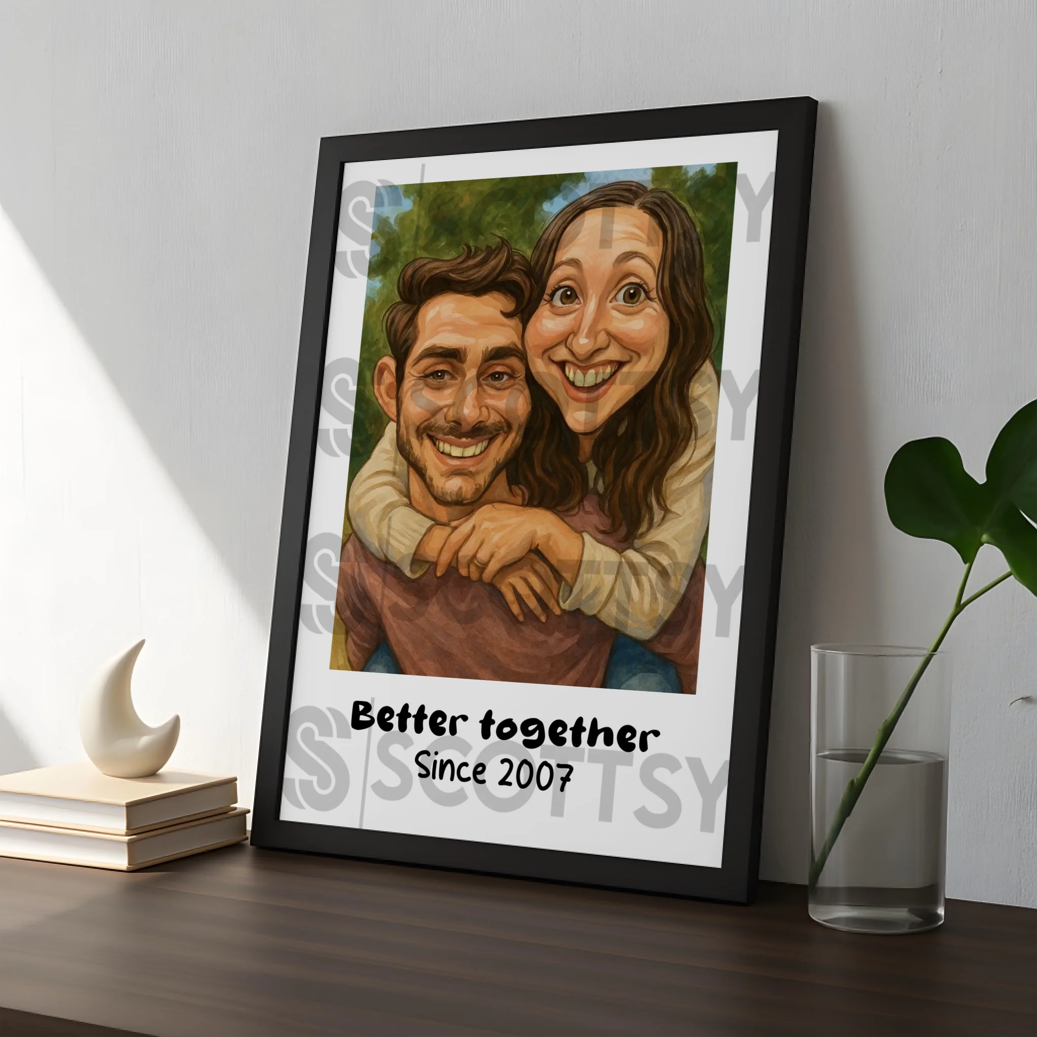 Better Together personalised caricature couple print in a photo frame