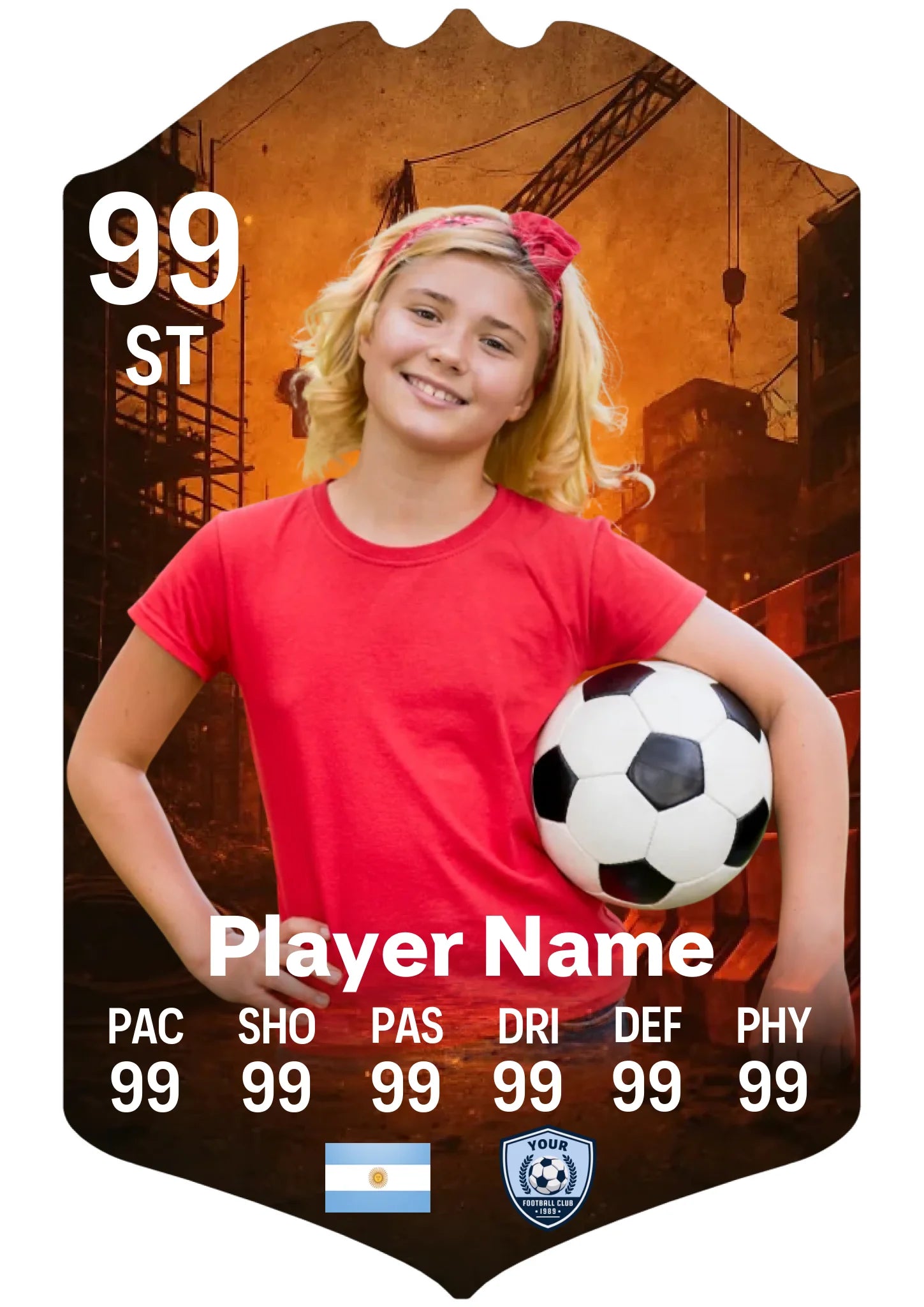 A4 personalised football card with construction design on aluminium