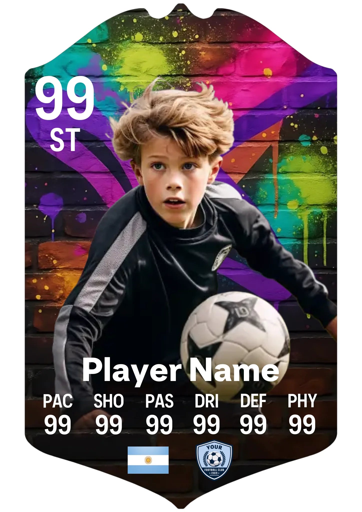 Medium A4 personalised football card graffiti wall design with custom player stats