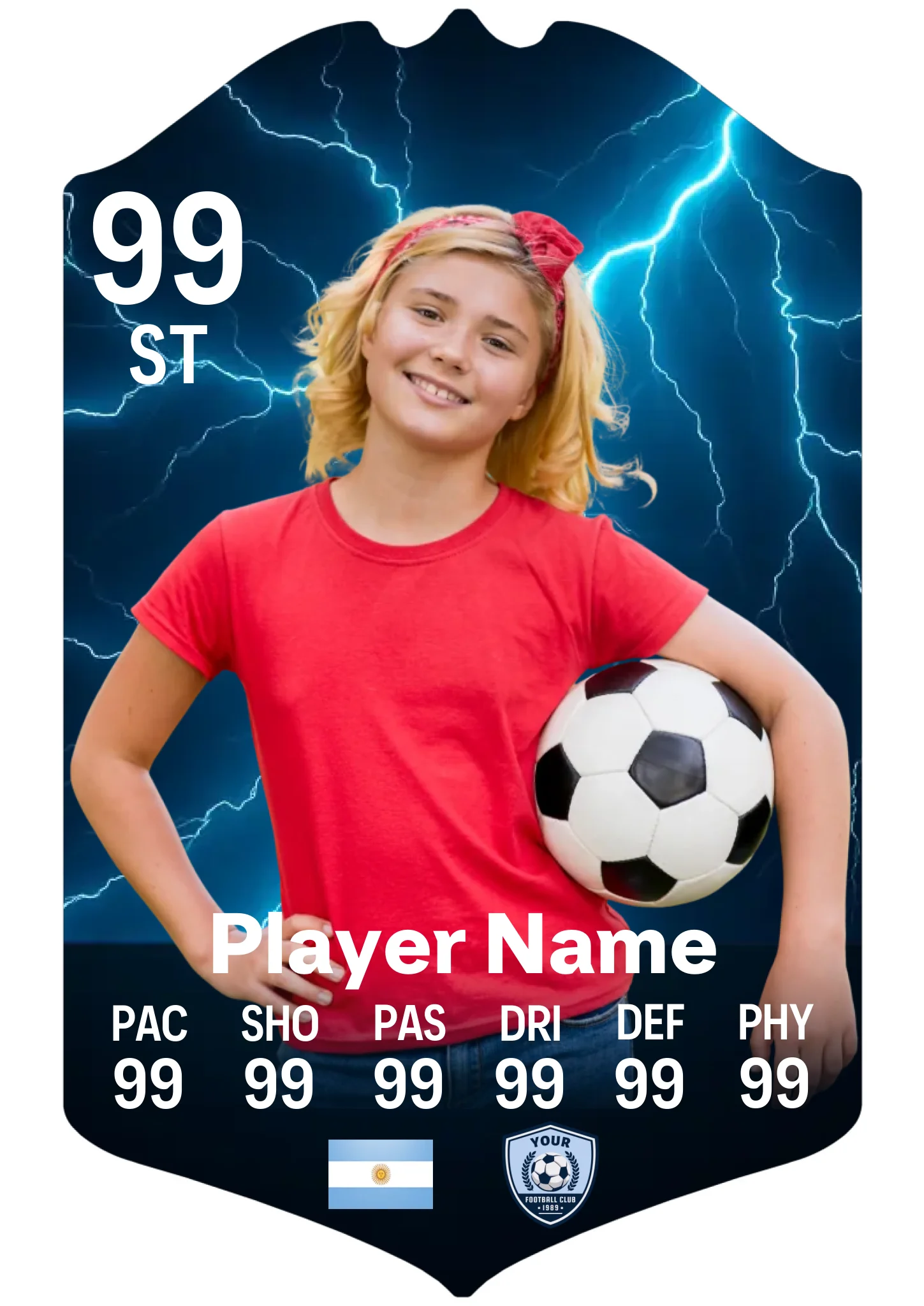 Large A3 personalised football card moody lightning design on aluminium
