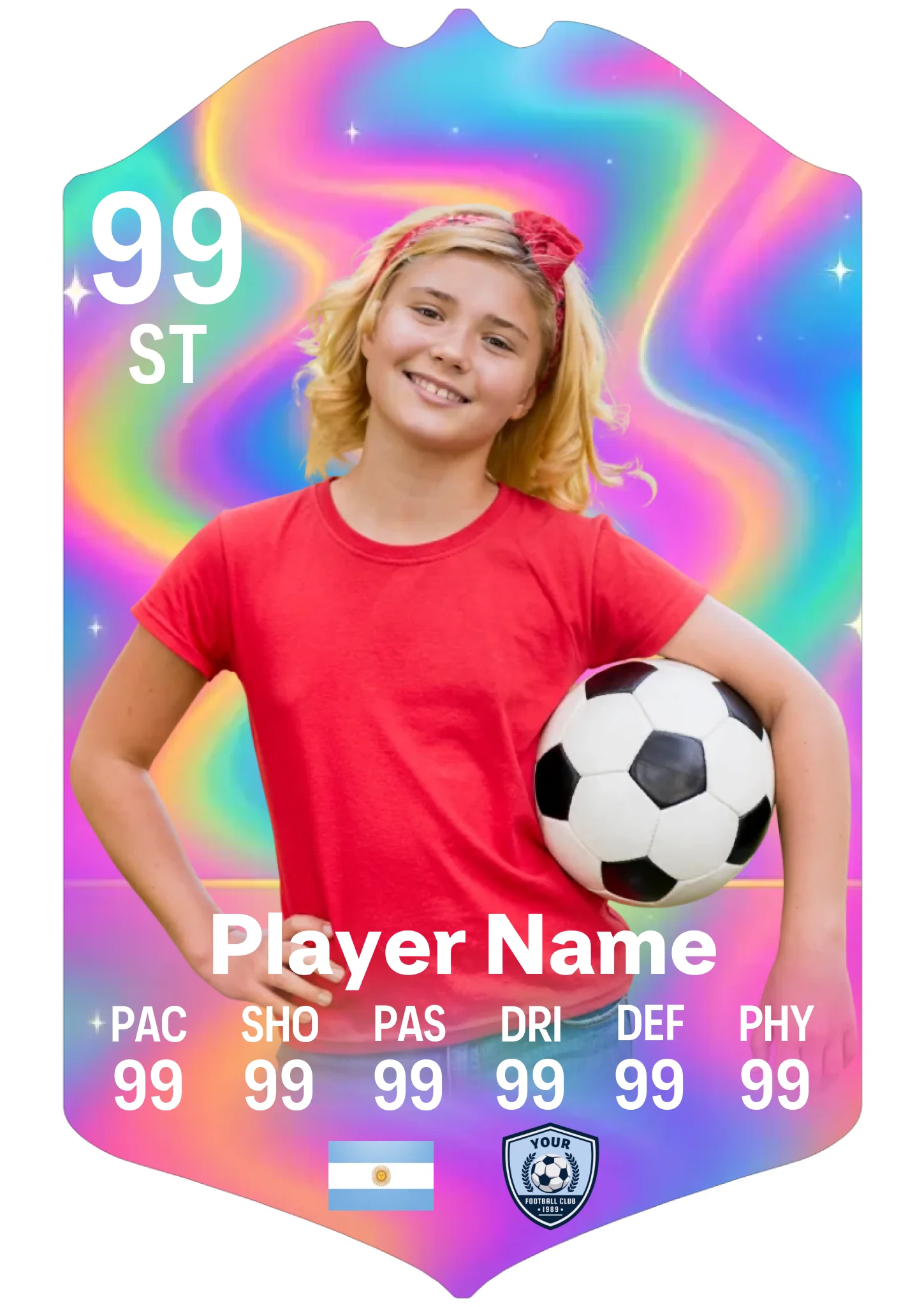 Large A3 personalised football card with custom player stats and name