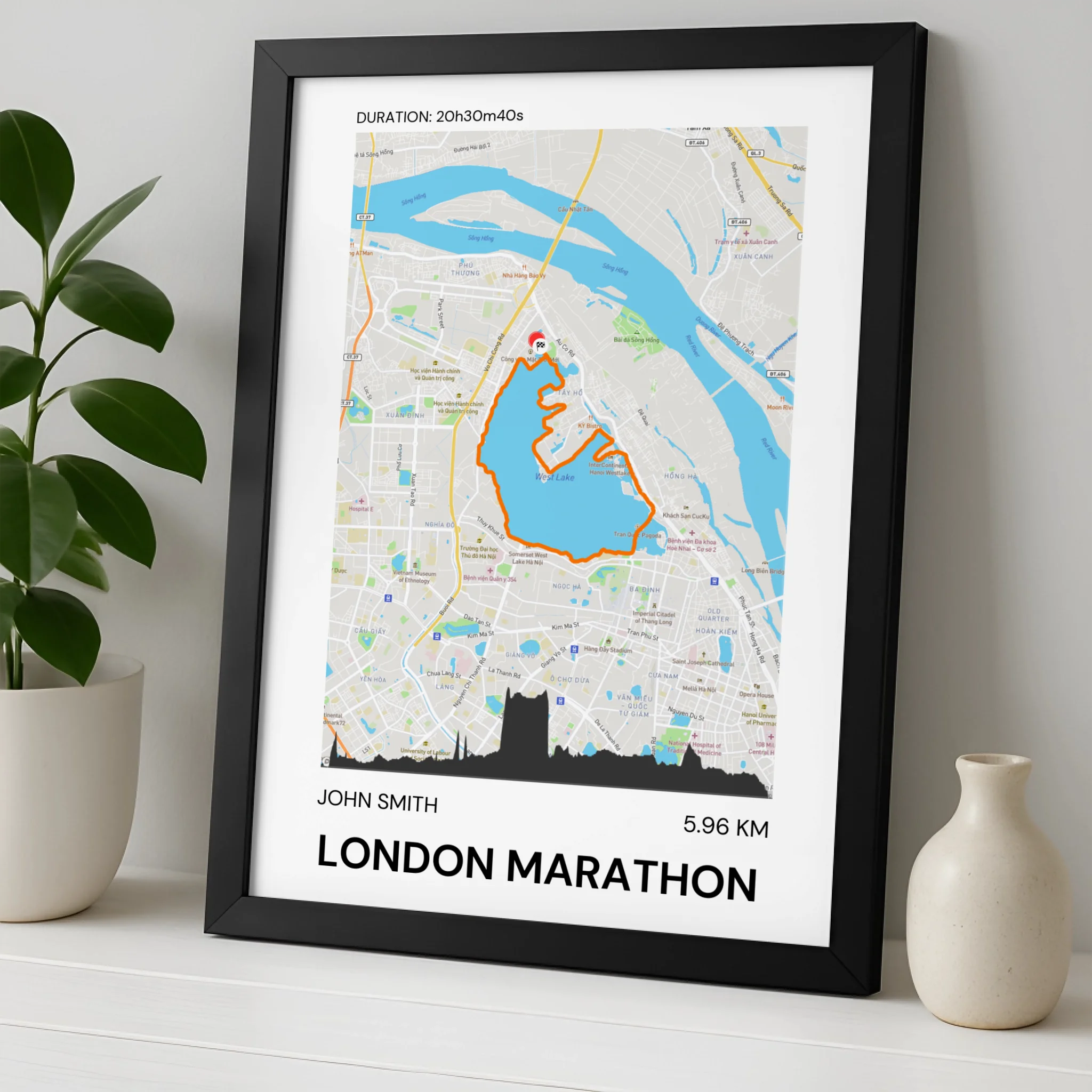 Personalised Running Map Print | Custom Marathon Route Art | GPS Tracker or GPX File Wall Art