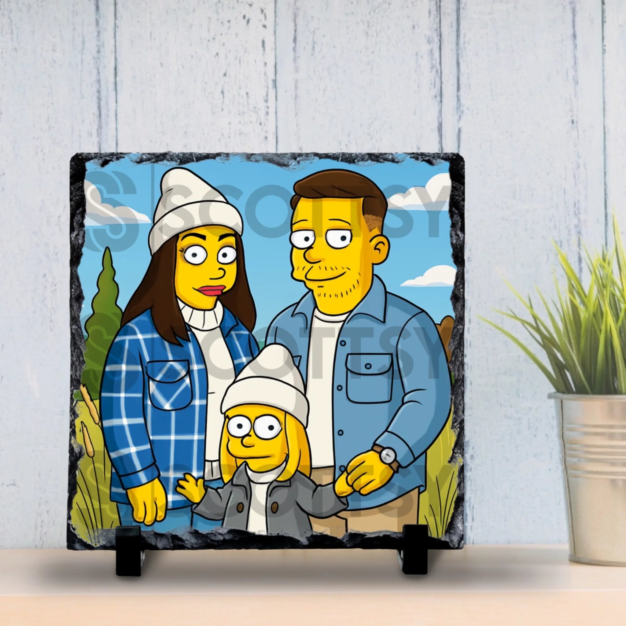 Personalised photo slate with cartoon portrait design