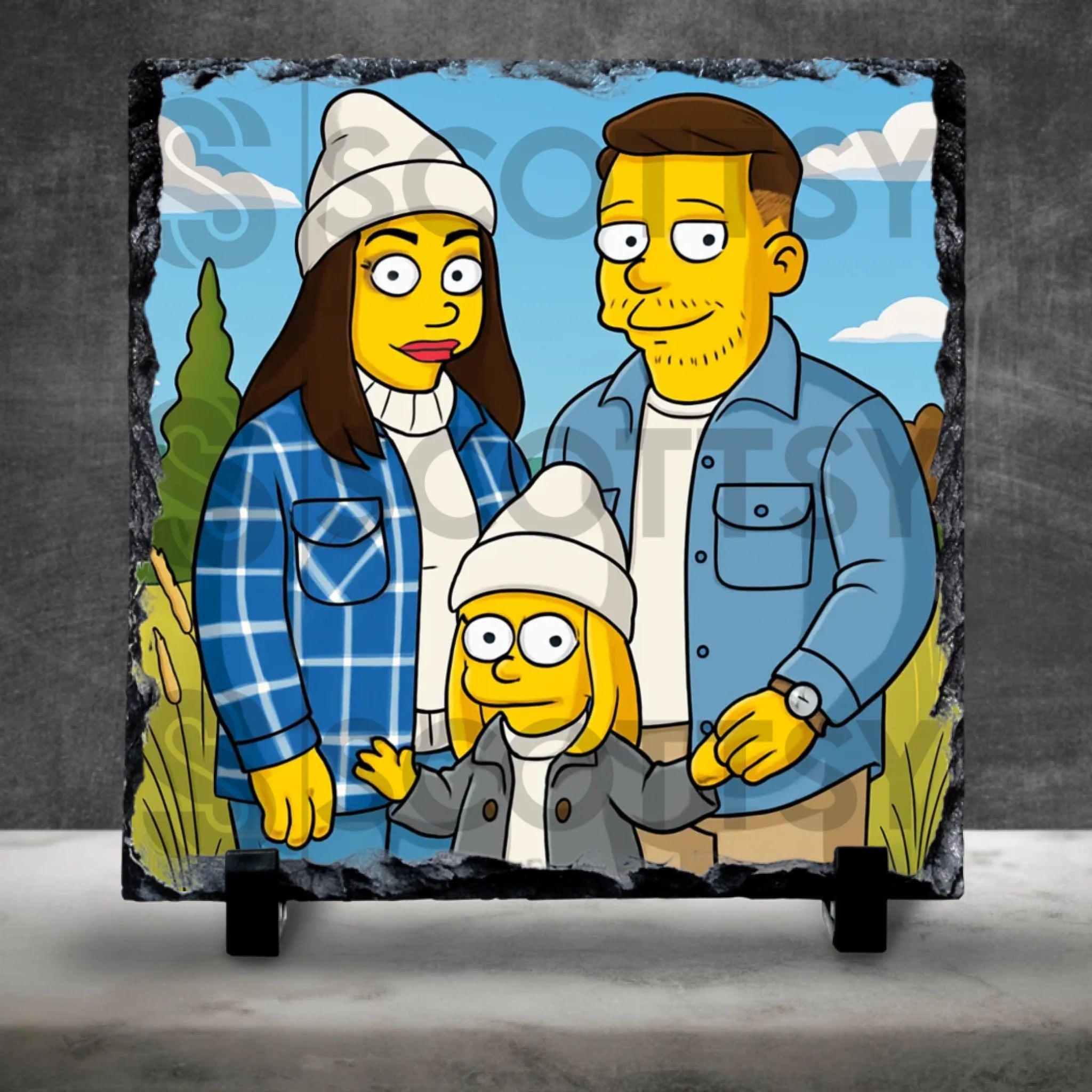 Custom photo slate with US cartoon style portrait personalisation