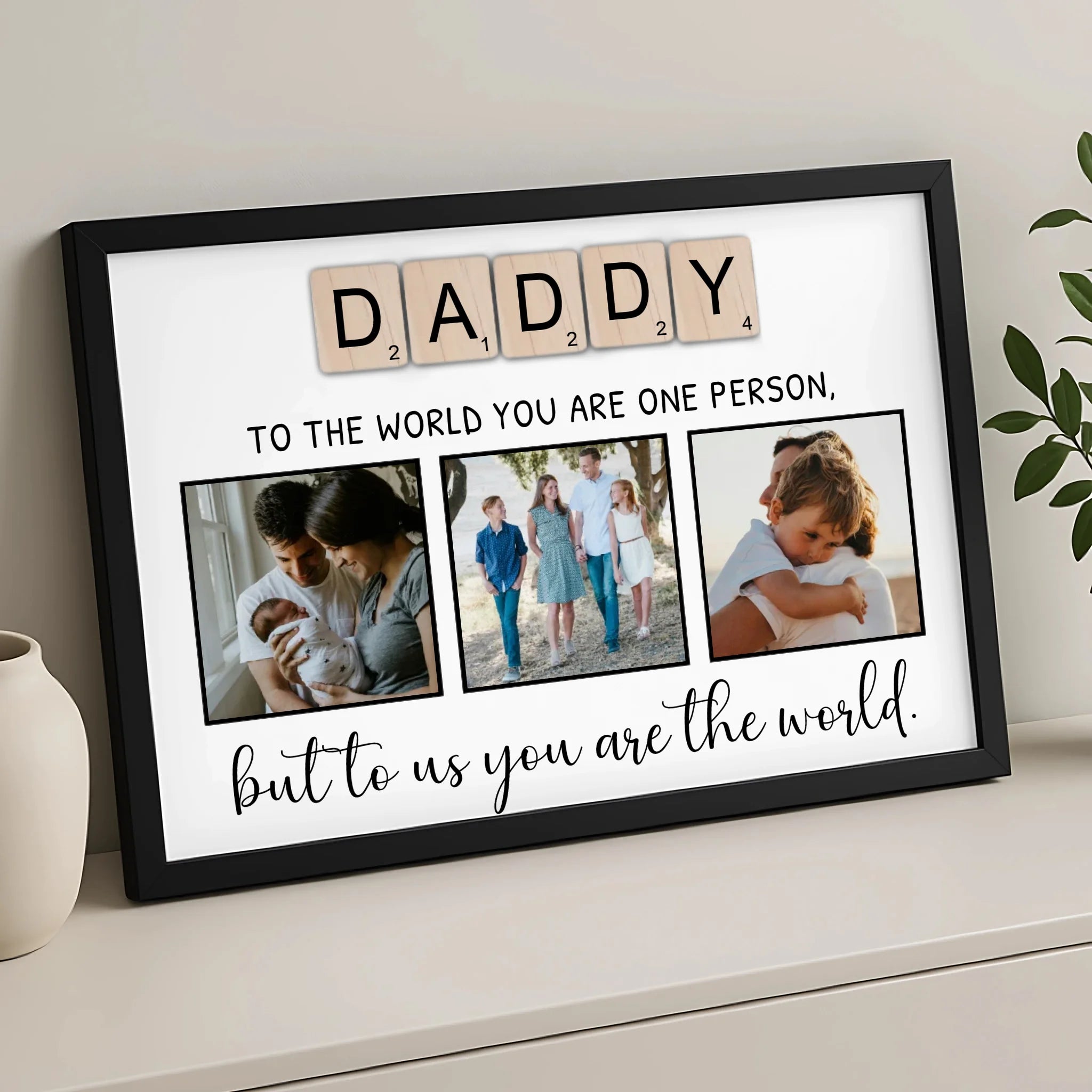 DADDY tile print personalised photo frame showing full layout