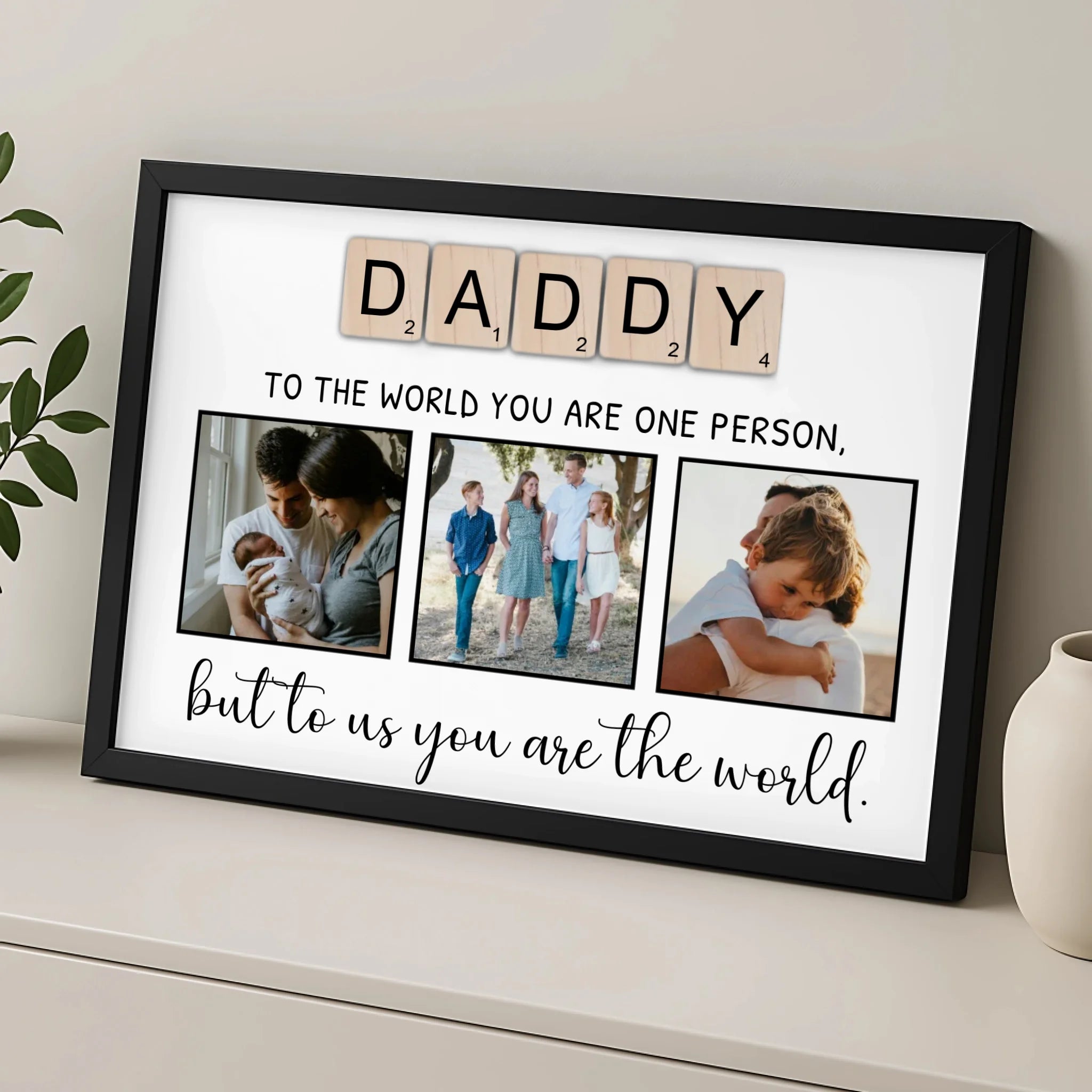 Personalised DADDY photo frame gift displayed at an angle