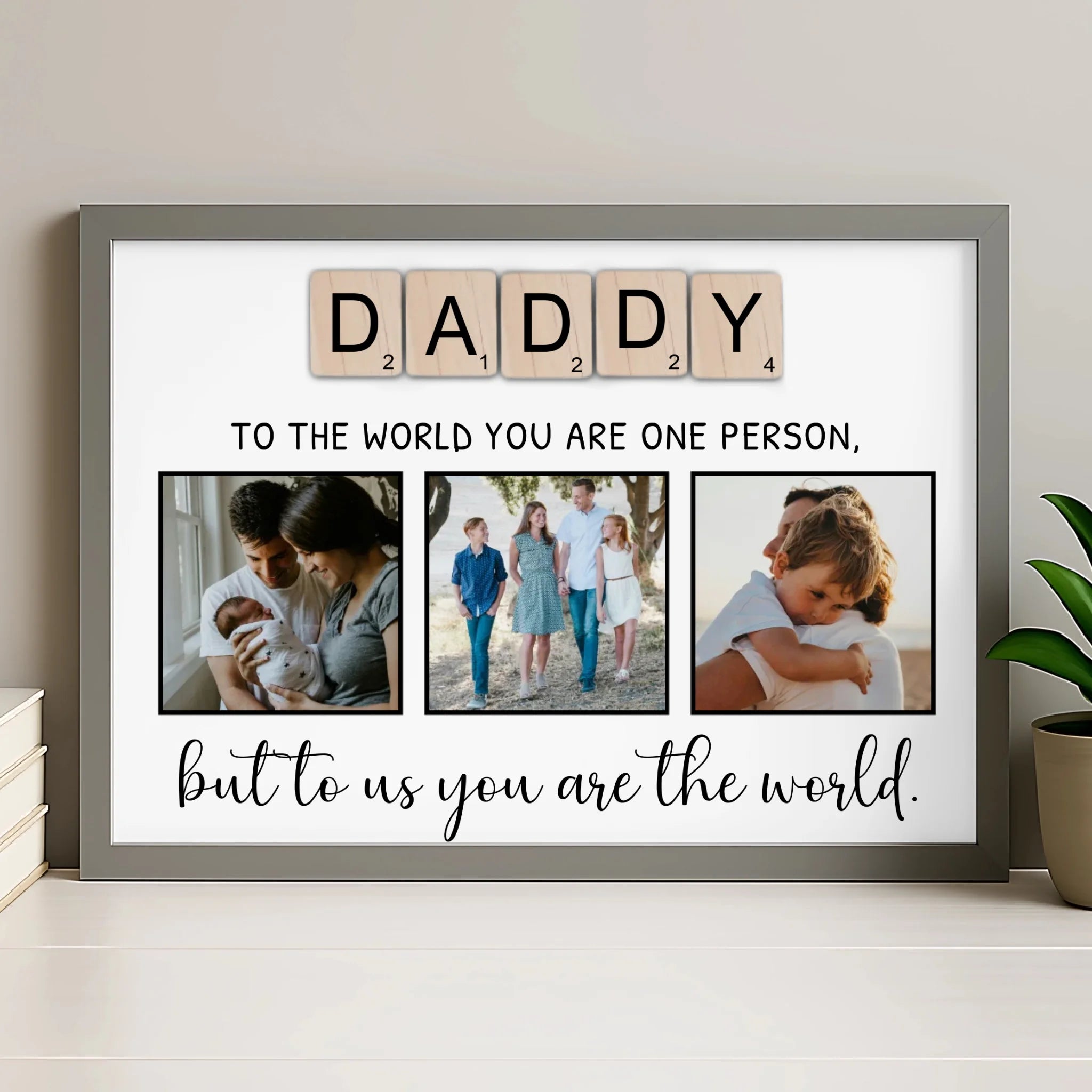 Personalised DADDY photo frame in grey frame finish