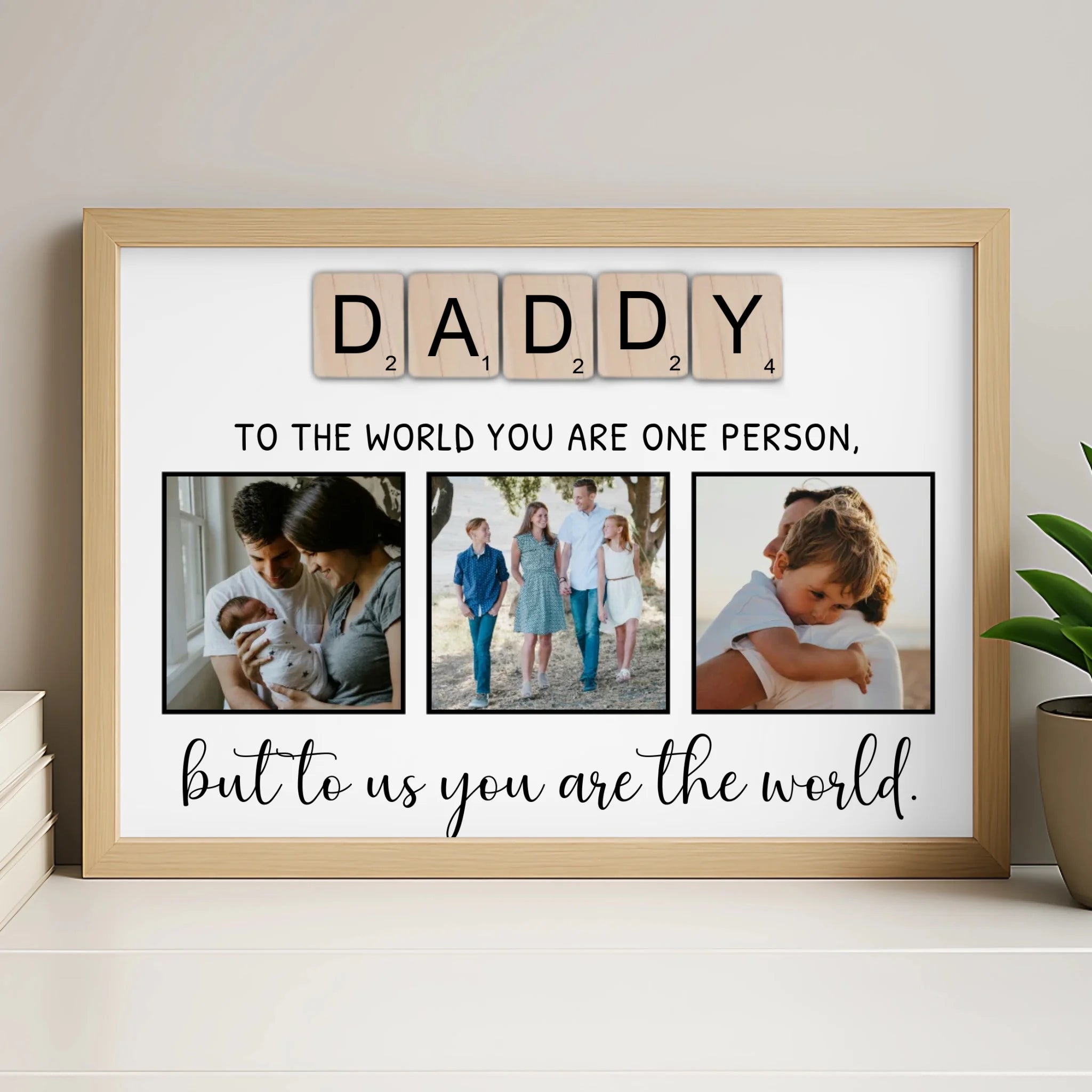 Personalised DADDY photo frame in white frame finish
