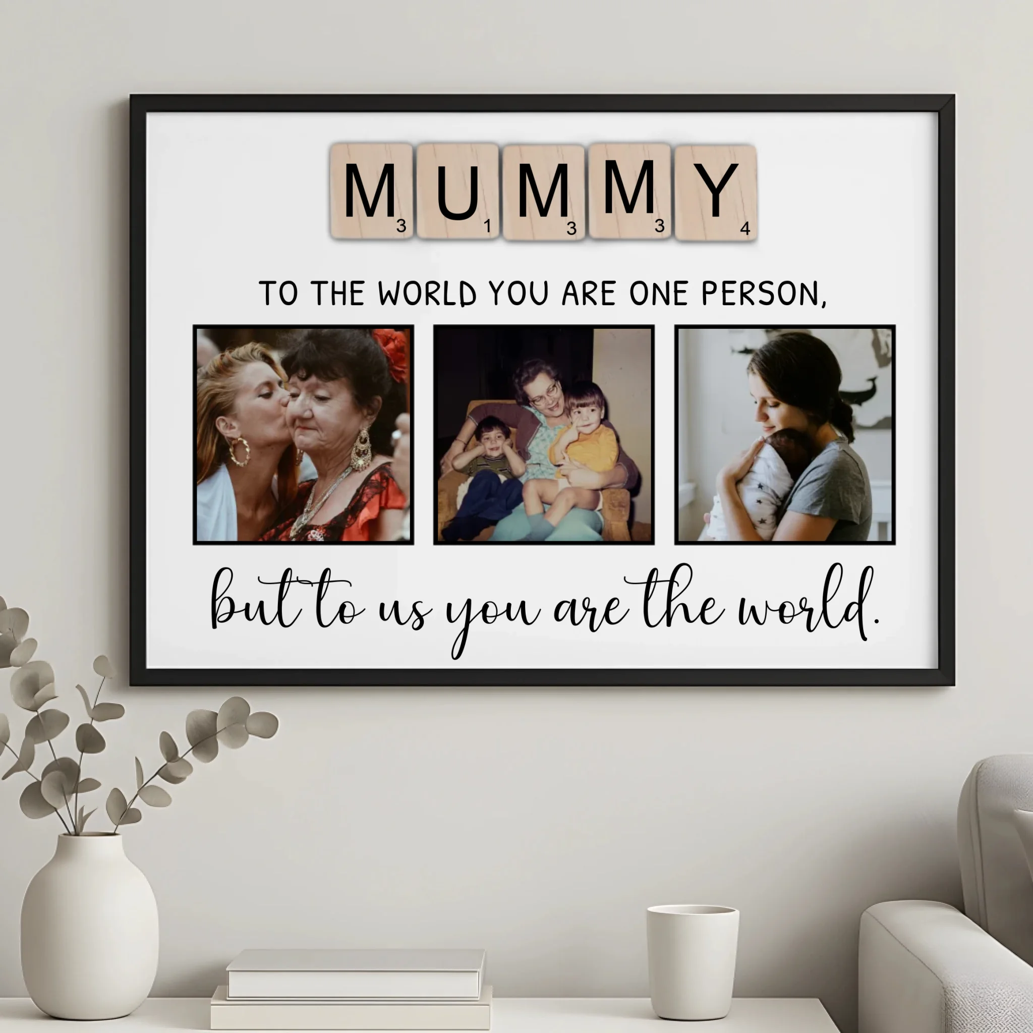 Custom Mother's Day photo frame gift with MUMMY tile lettering