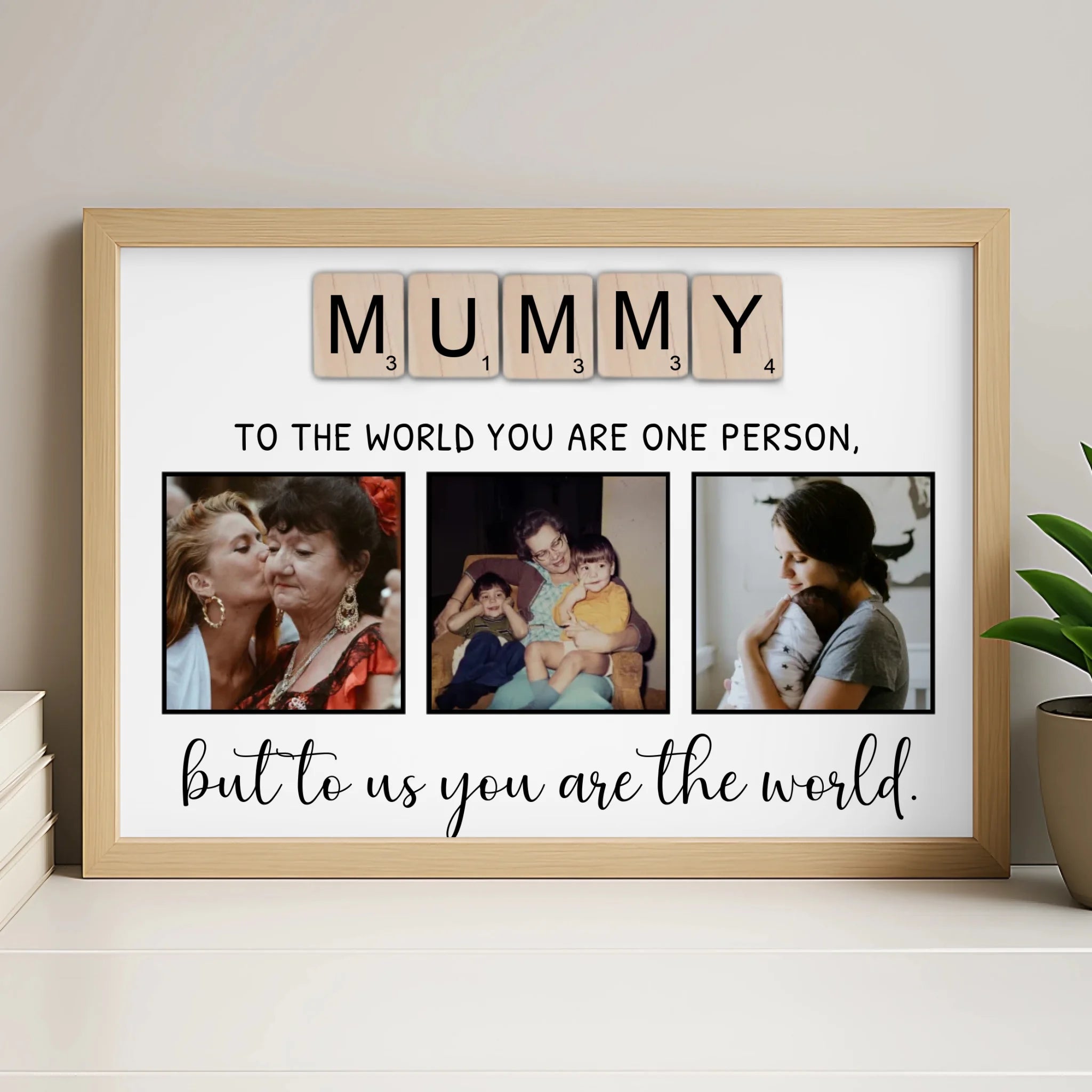 Personalised MUMMY letter tile photo frame in white finish