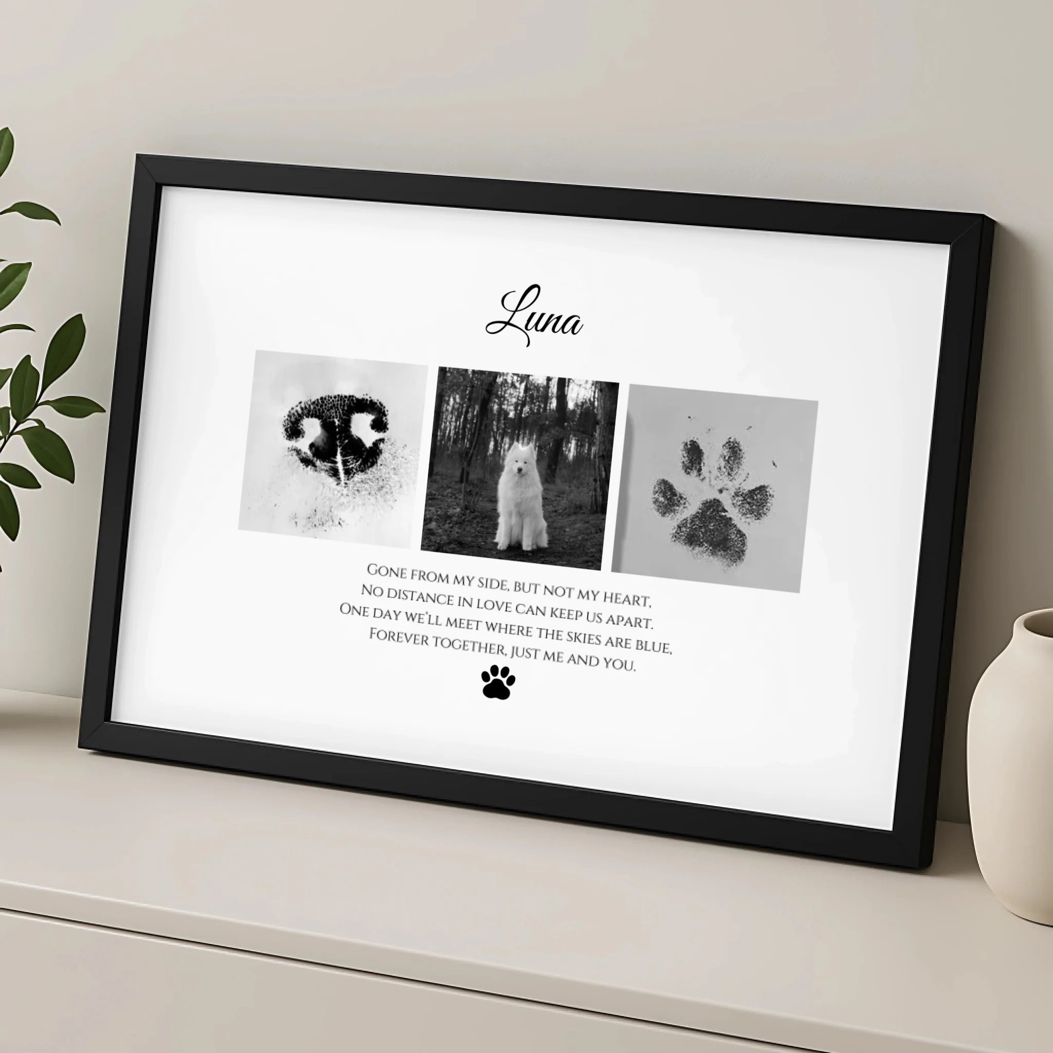 Custom pet photo slate keepsake with paw print and personalised message