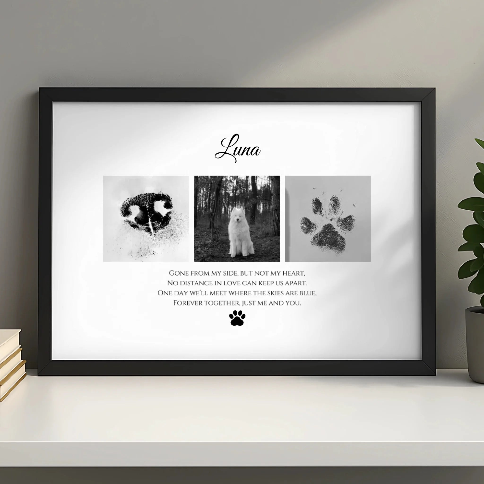 Personalised dog memorial photo slate from Scottsy with custom photo and paw print