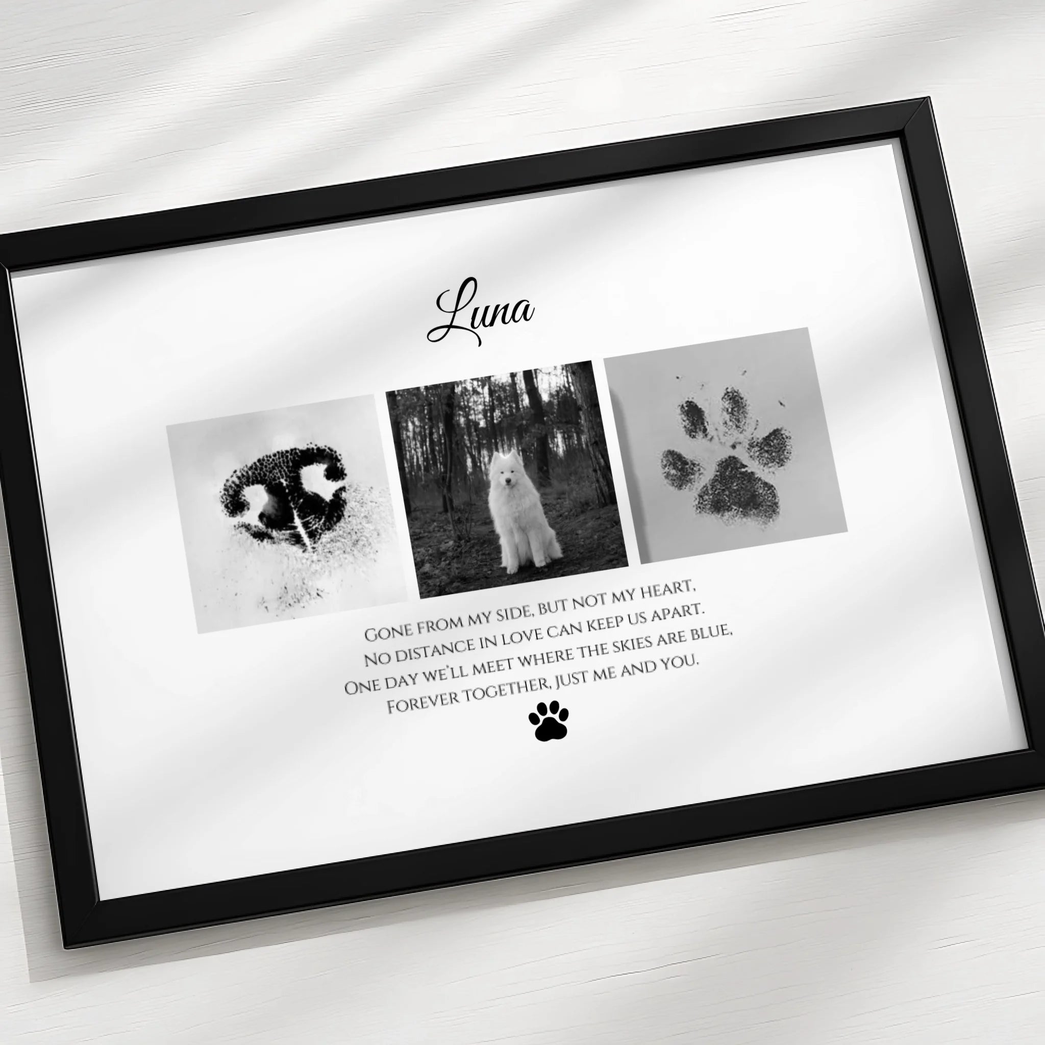 Pet memorial photo slate showing personalised dog photo and gone from my side quote