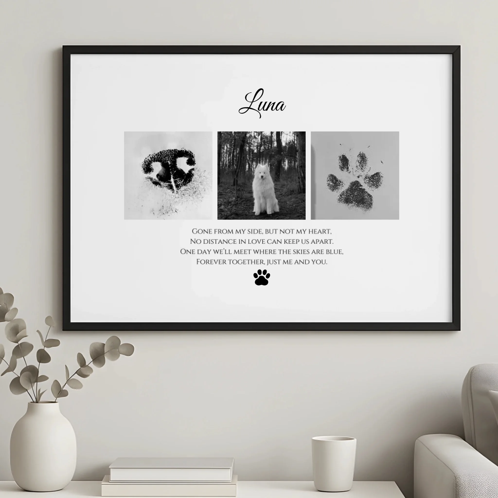Custom dog photo slate keepsake with nose print detail and personalised text