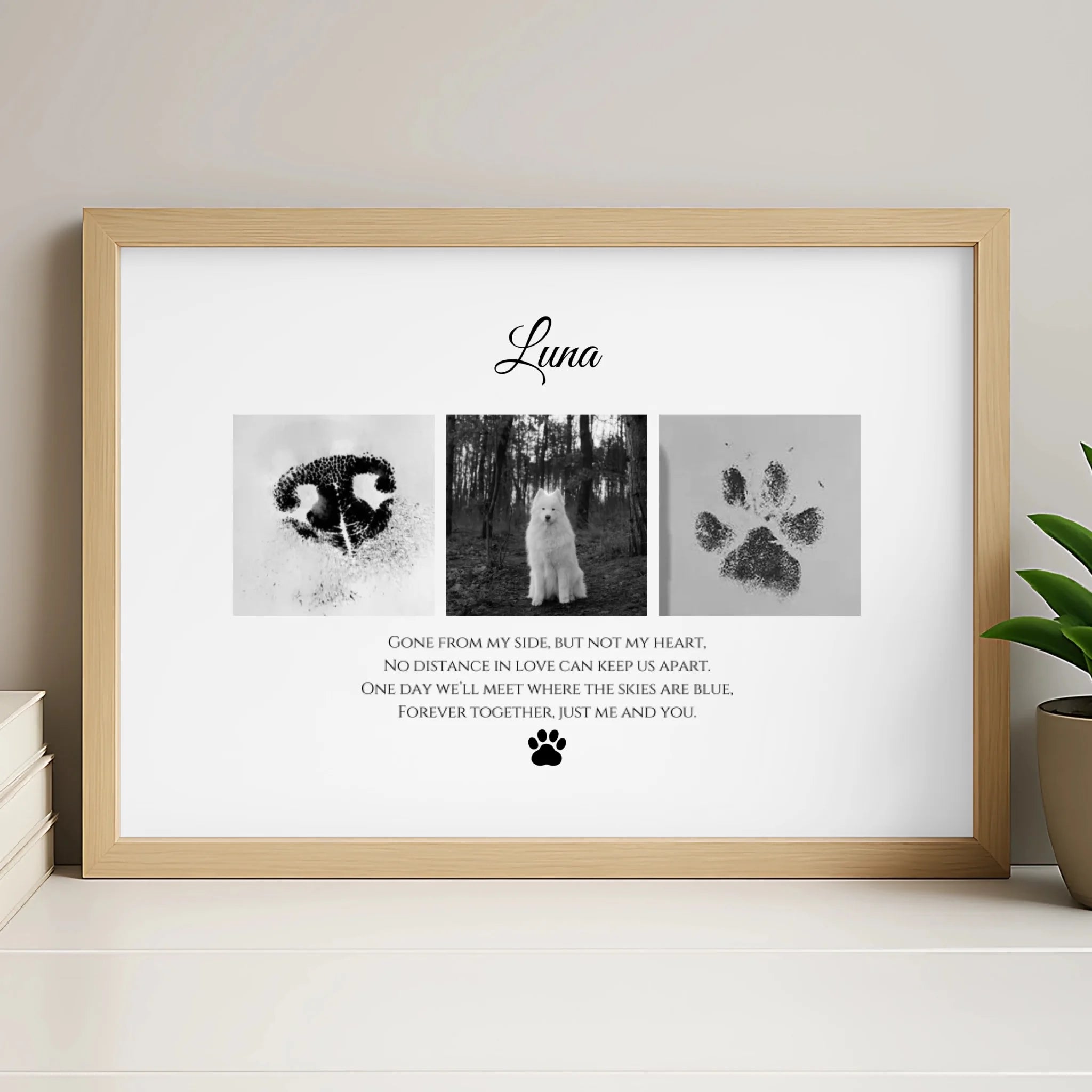 Personalised pet memorial photo slate in white finish with custom dog photo