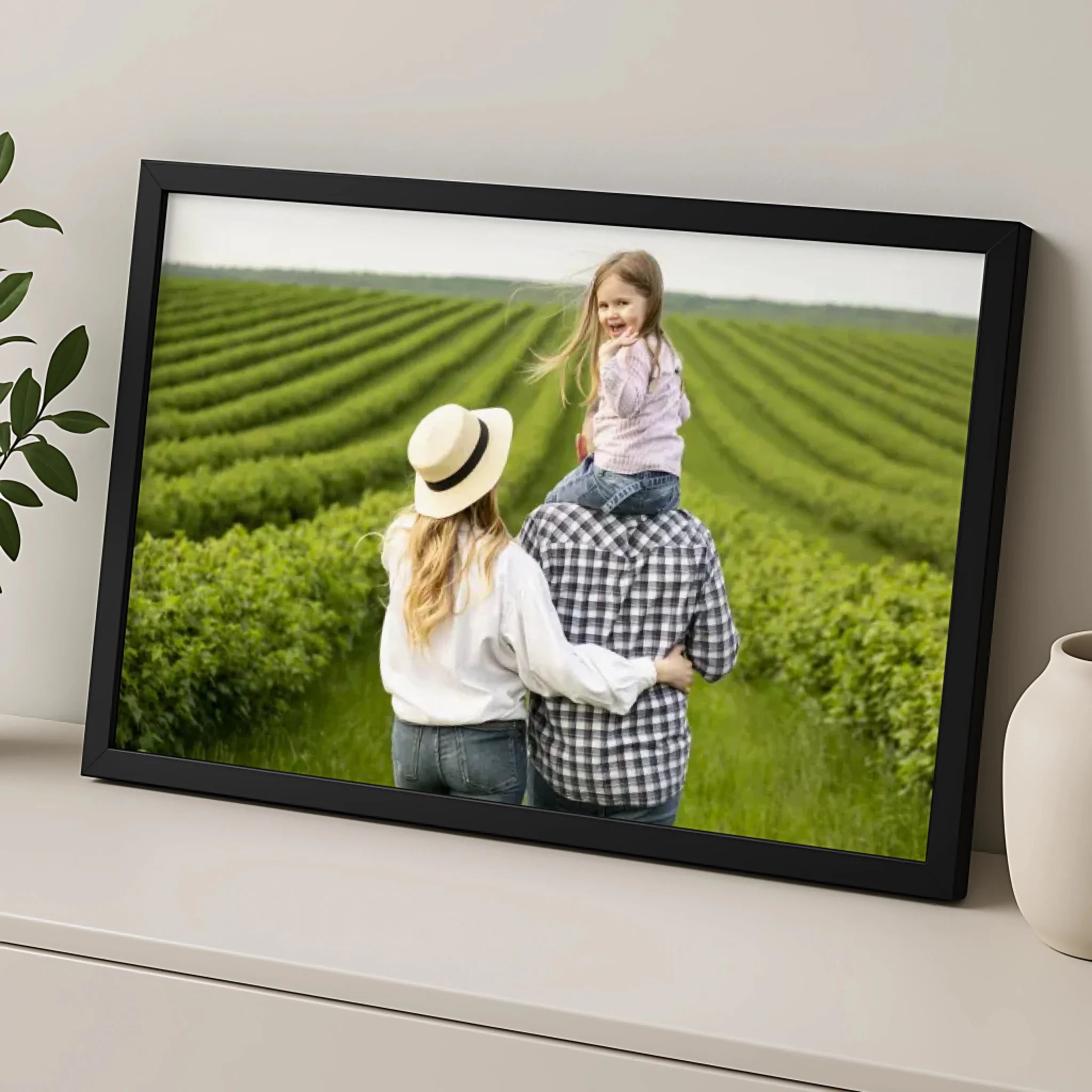 Close-up of a personalised photo print in a simple frame