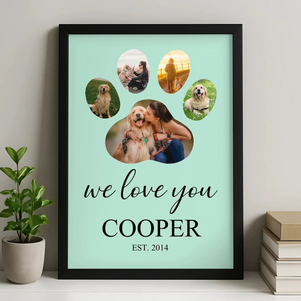 Personalised Dog Paw Print Photo Collage | Custom Pet Portrait with Name & Year | We Love You Wall Art Gift