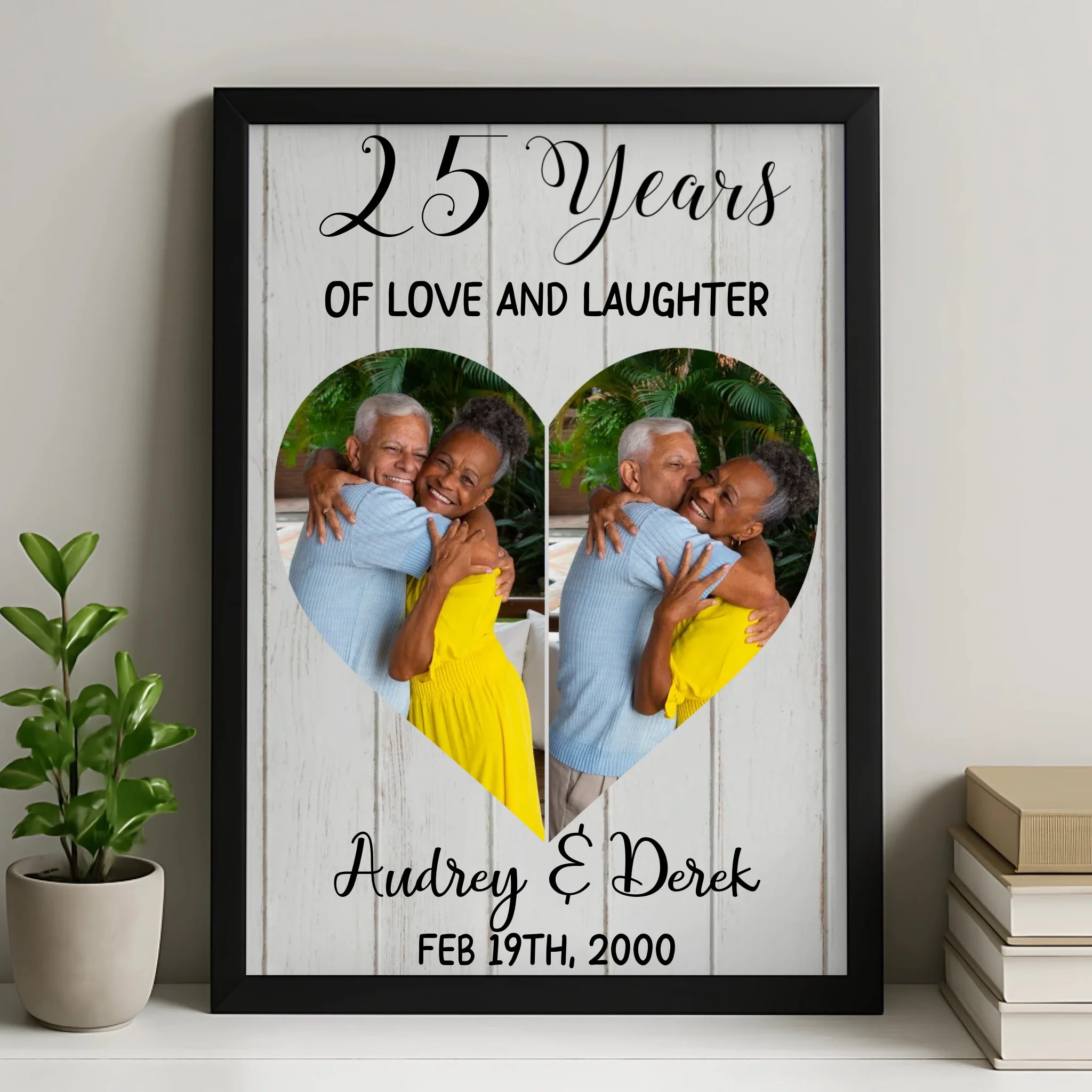 Personalised photo frame for a 15 year crystal wedding anniversary with custom couple photo
