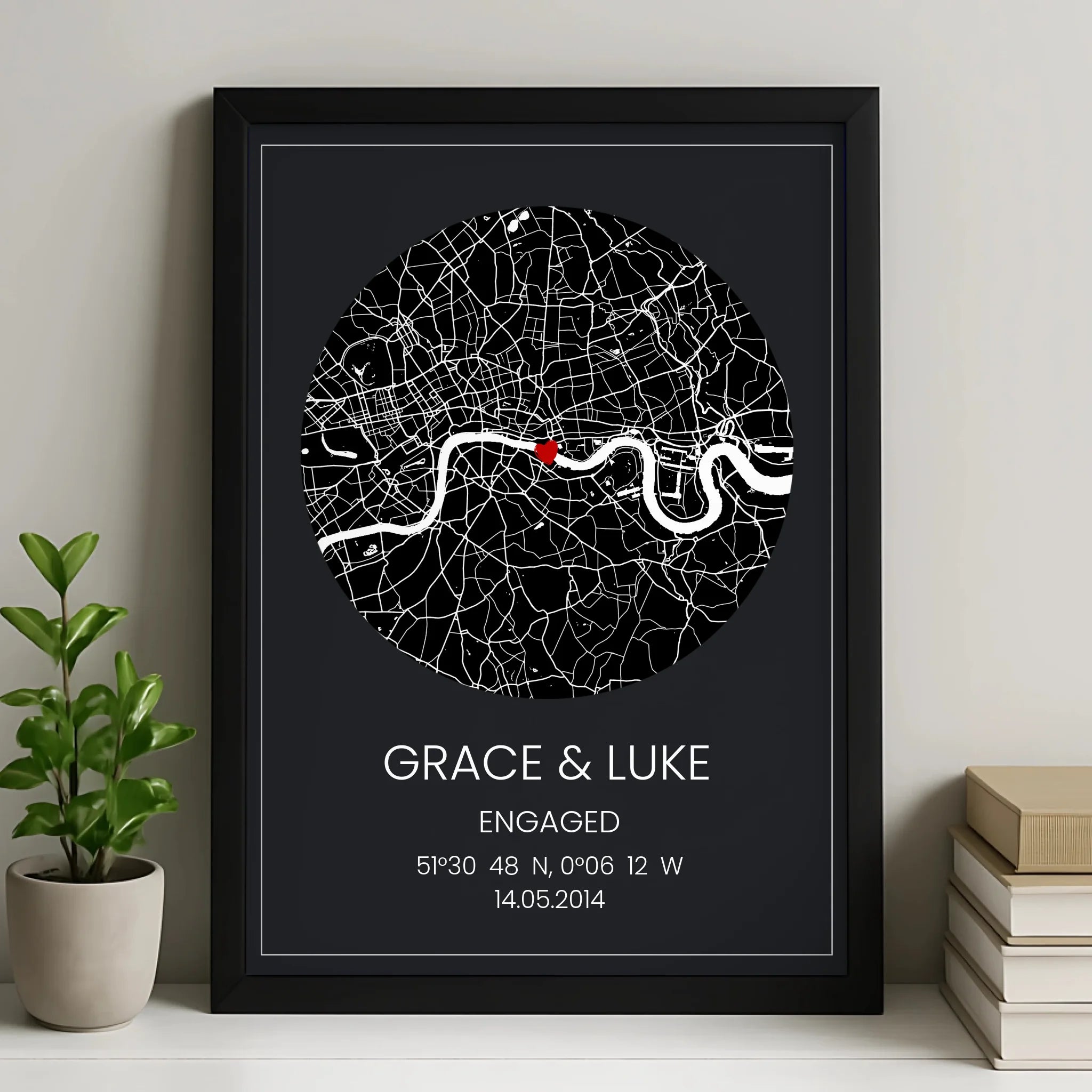 Personalised Map Print – Custom Location, Names, Date & Coordinates – A4/A3 Framed Engagement, Wedding or Anniversary Gift