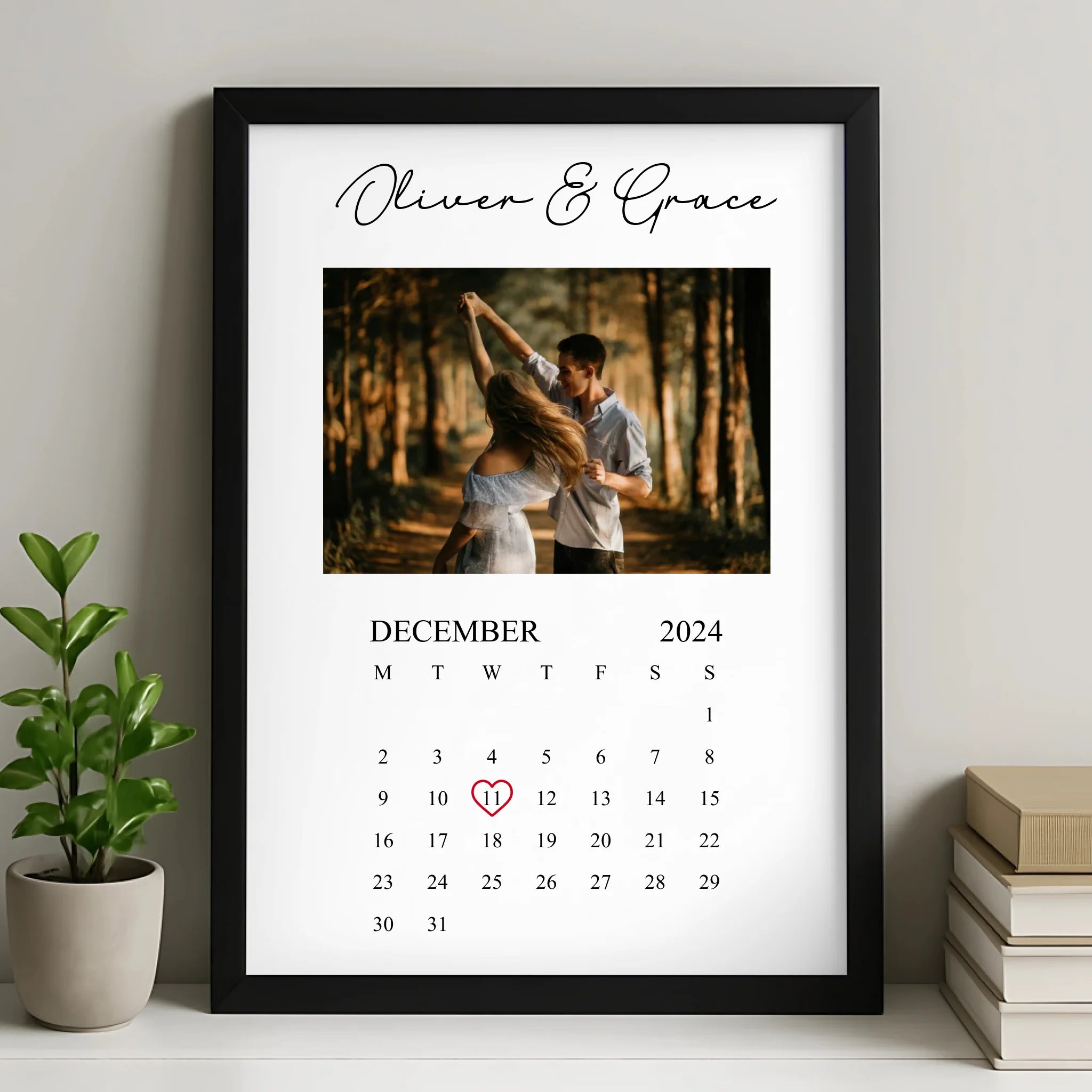 Personalised Photo Calendar Print – Custom Names, Photo & Special Date – A4/A3 Framed Keepsake
