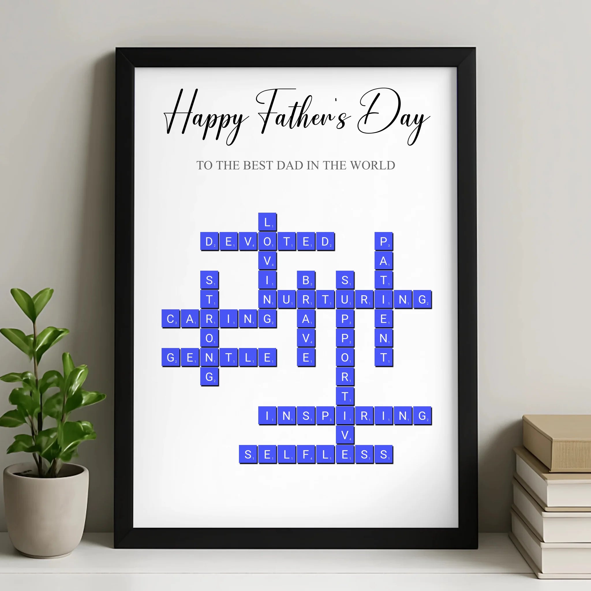 Personalised Father's Day crossword print in a photo frame with custom word art for Dad