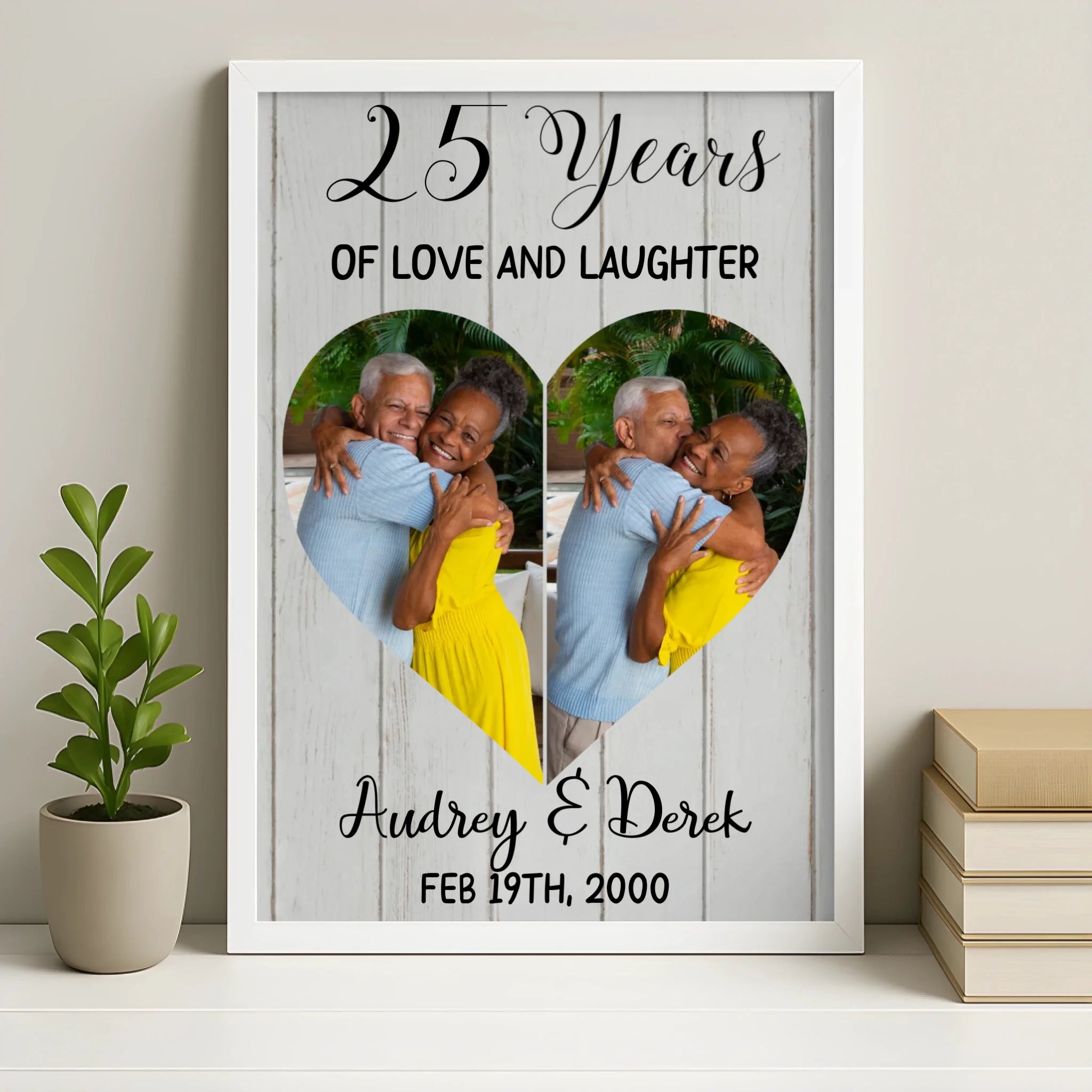 Personalised photo frame in white finish for a custom 15th anniversary wall print
