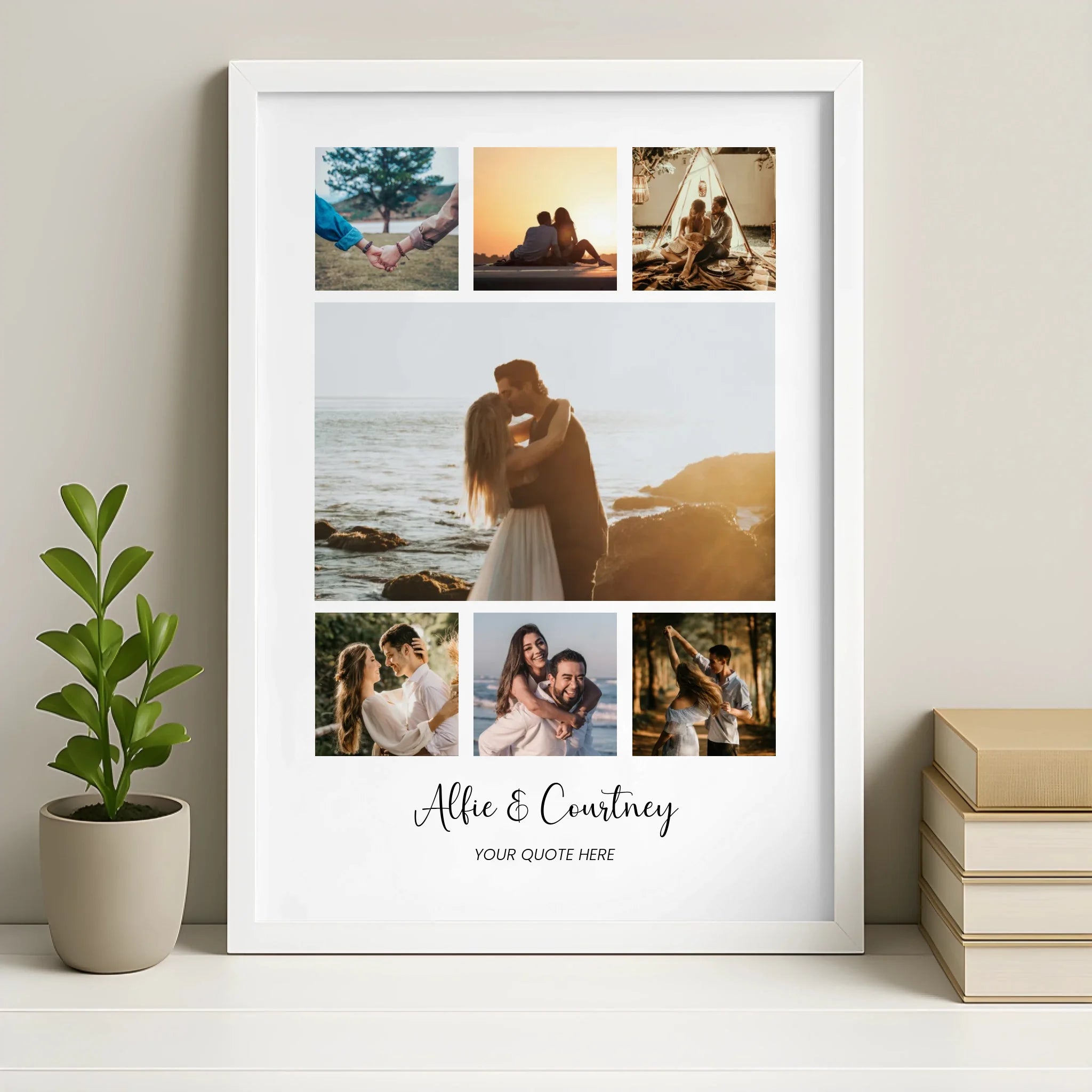Personalised photo collage print in white frame finish