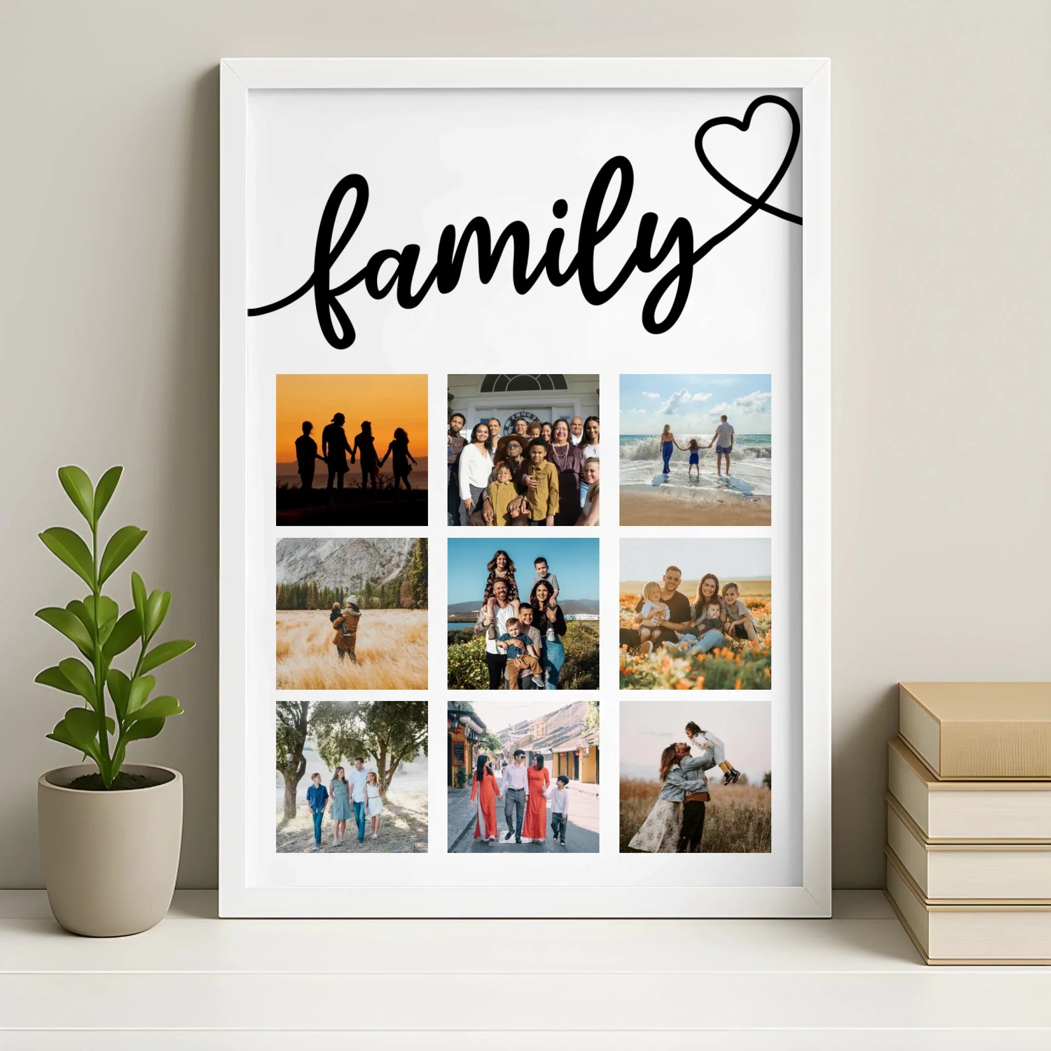 Personalised photo collage print in a white frame option