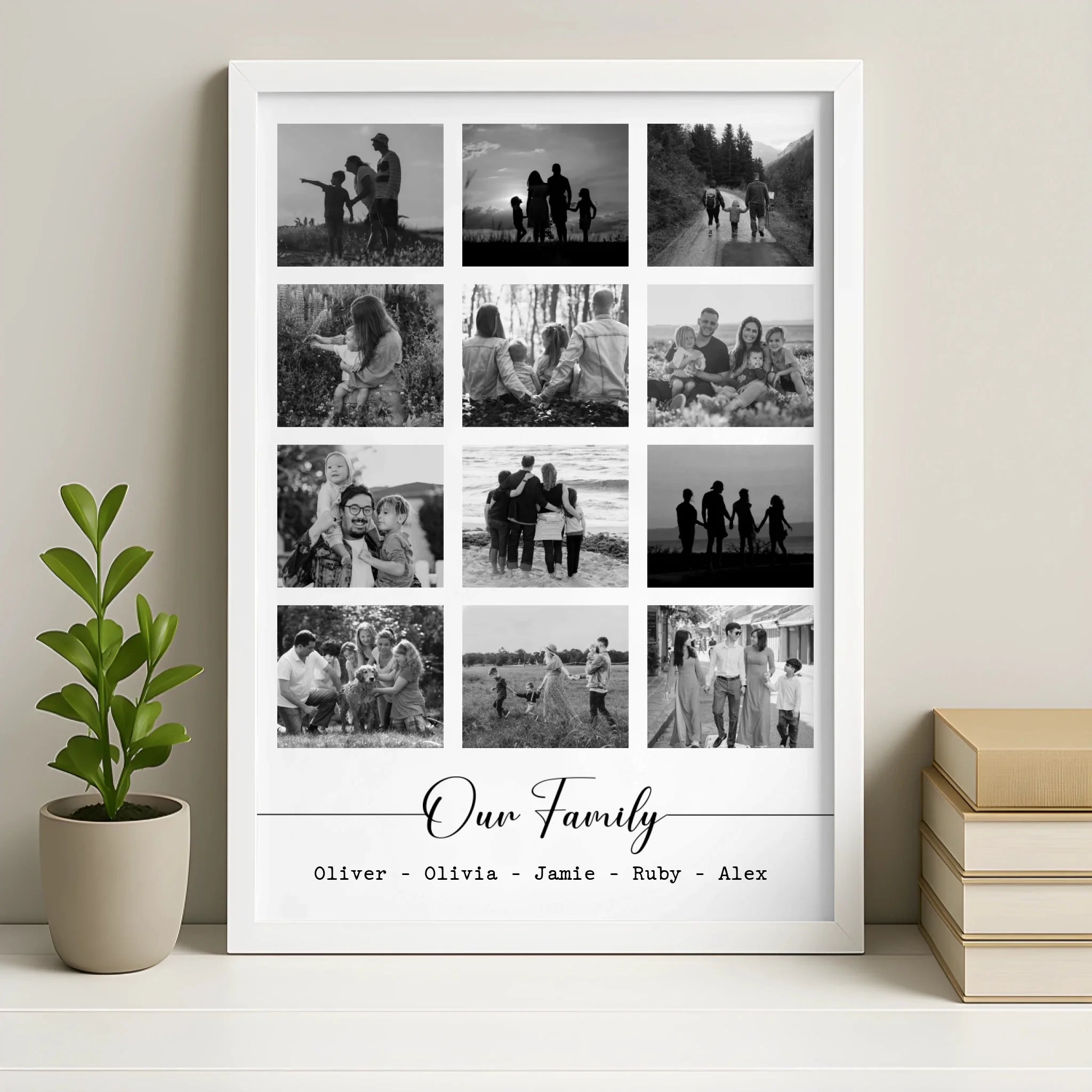 Personalised multi-aperture photo frame in white finish