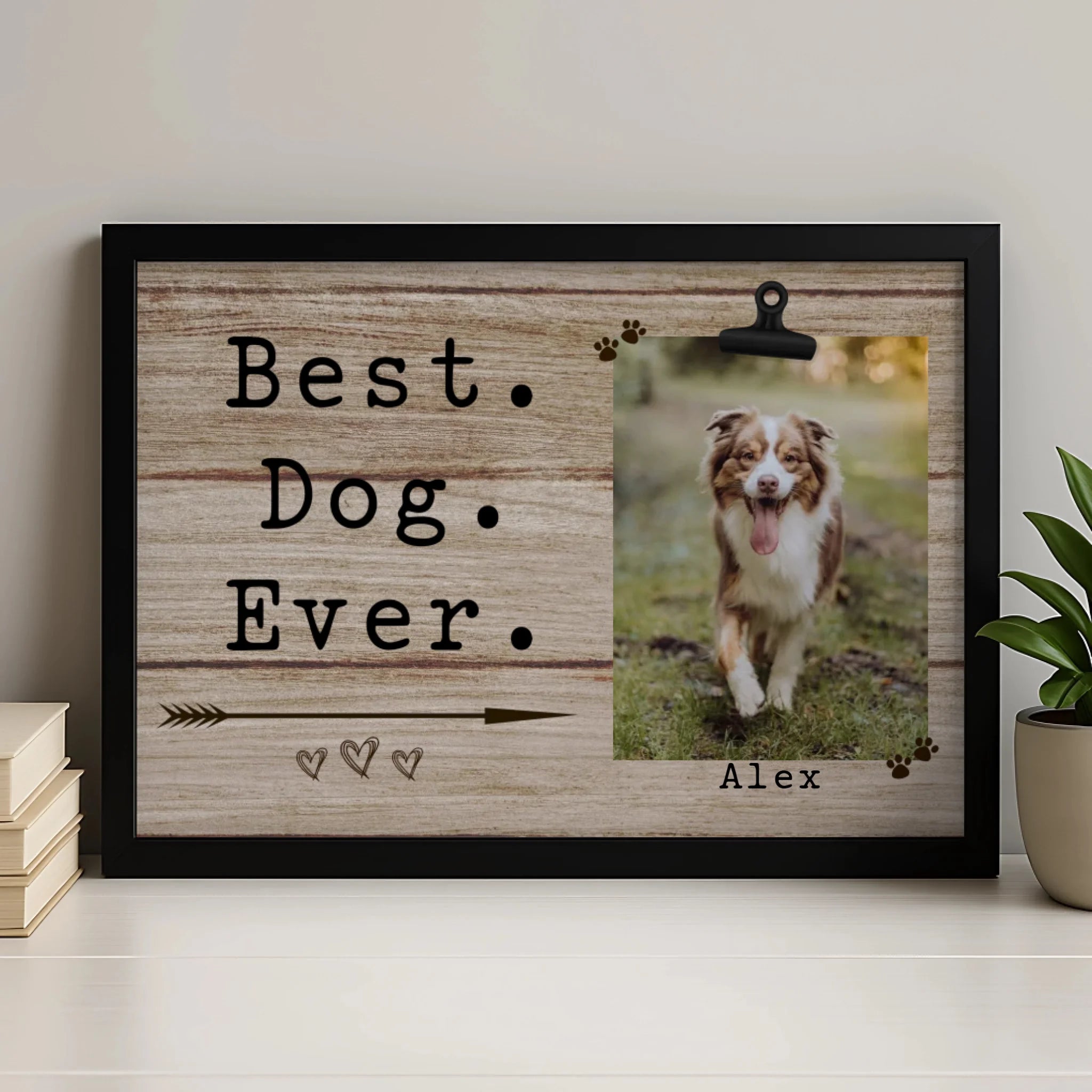 Personalised dog photo gift showing size comparison of A4 and A3 prints