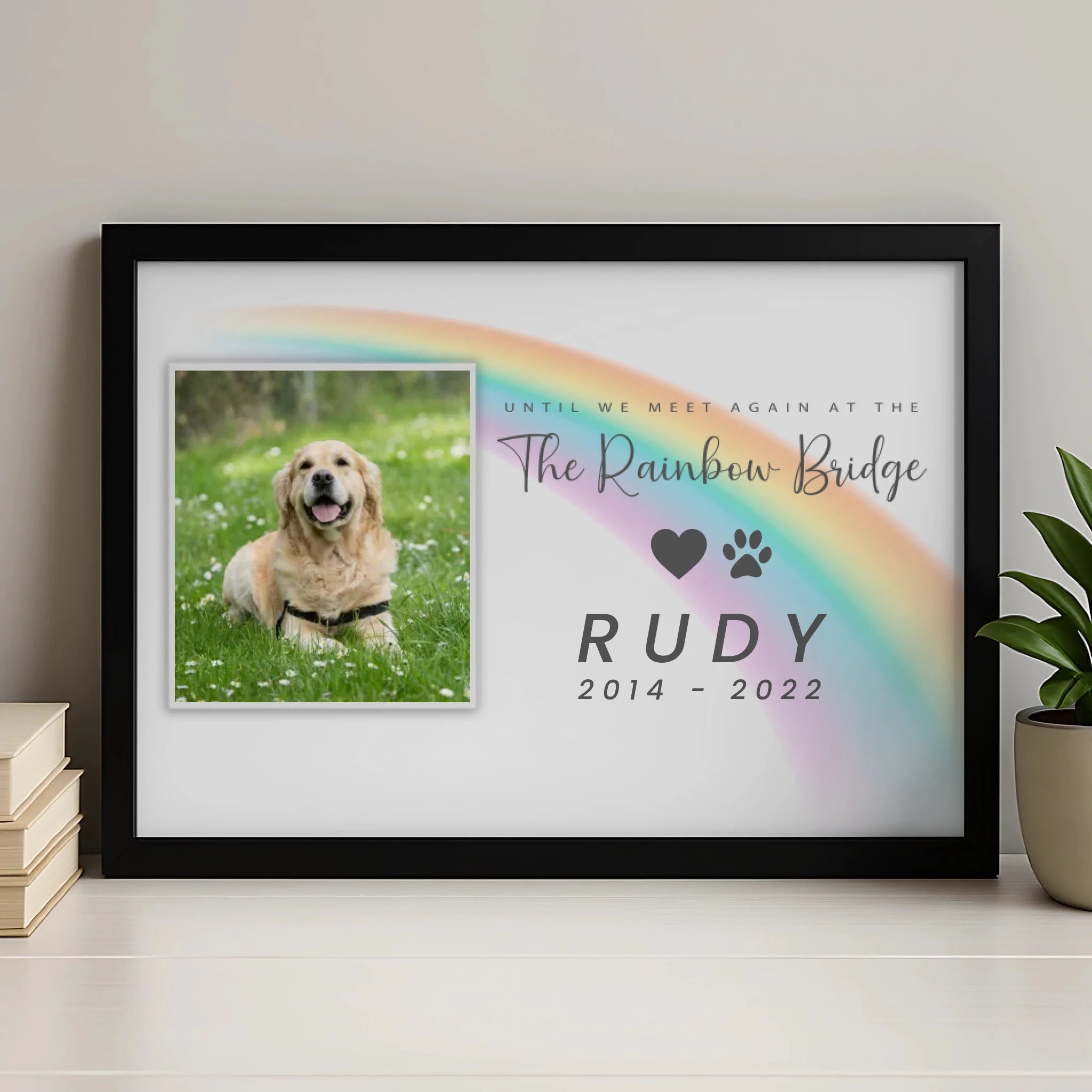 Scottsy personalised Rainbow Bridge photo frame available in A4 and A3 sizes