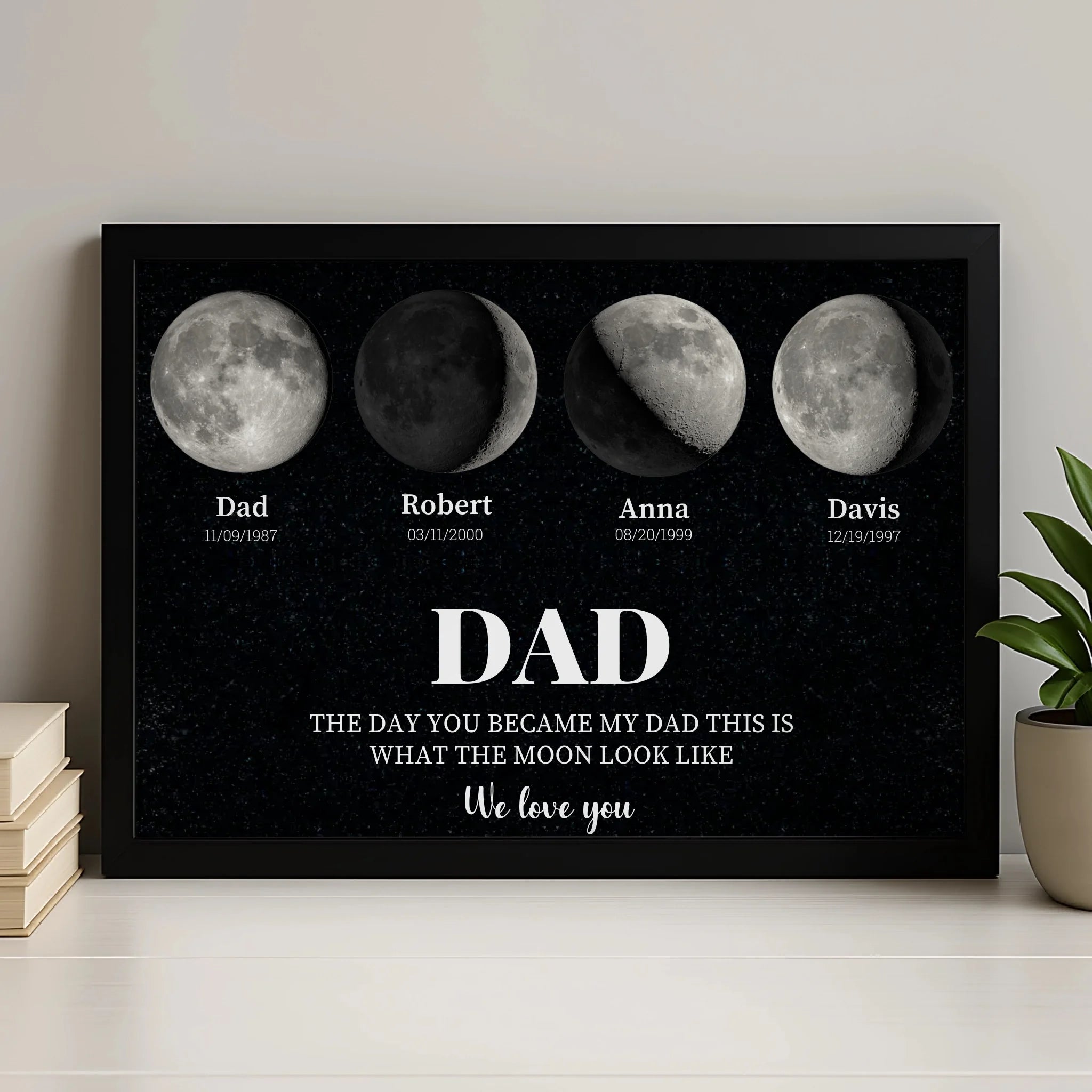 Scottsy personalised moon phase photo frame gift for Father's Day with up to three children