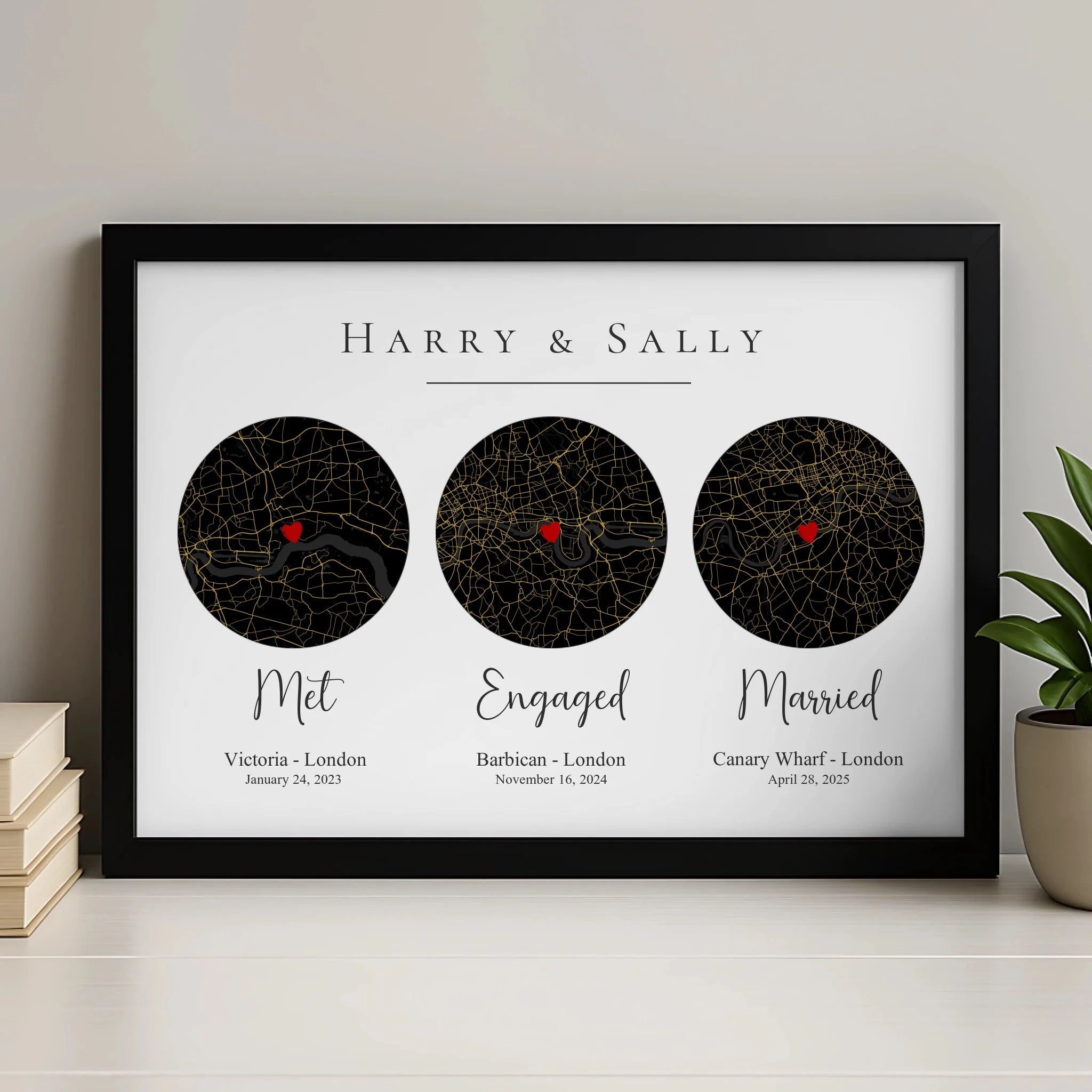 Personalised our story map print with custom locations and dates for couples