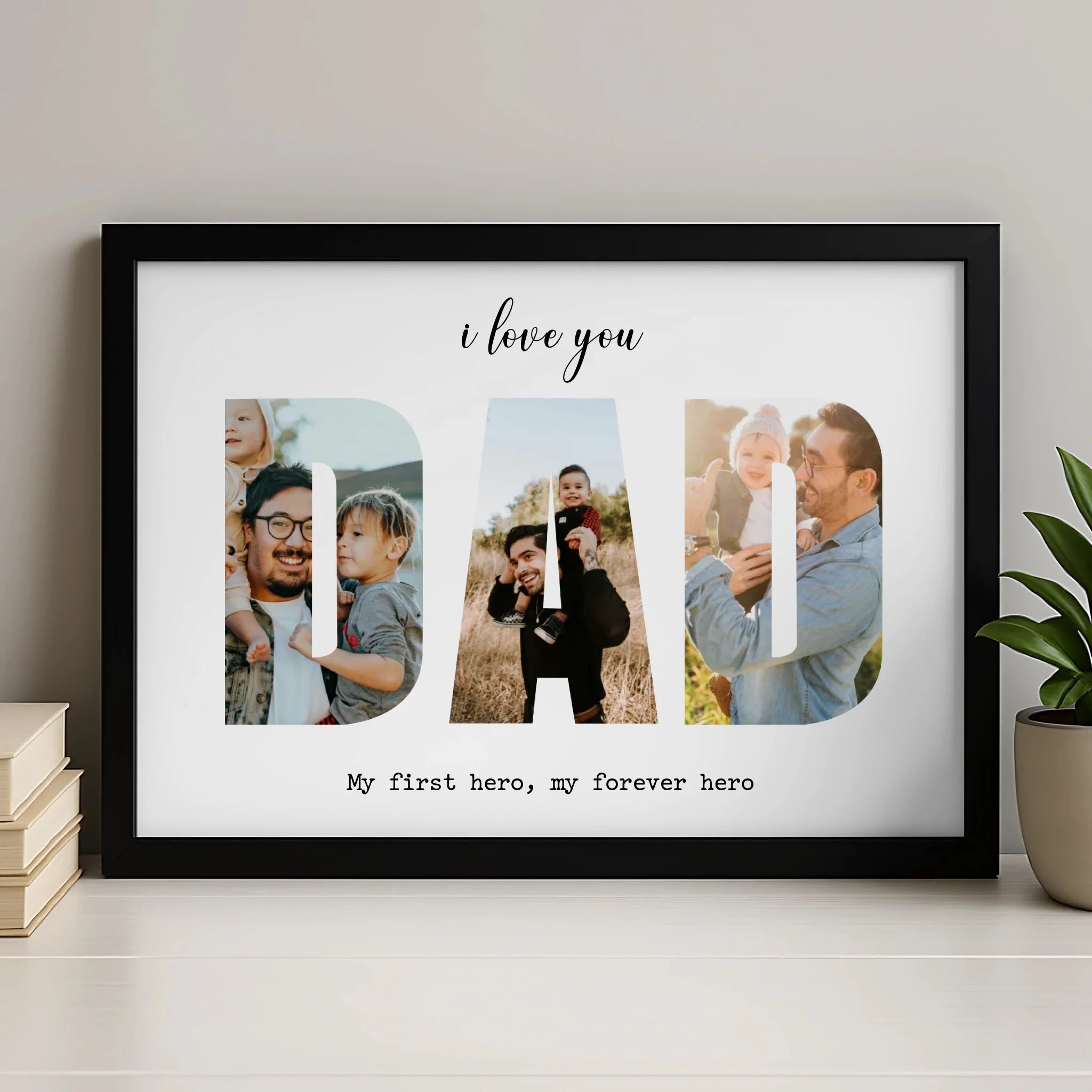 Personalised DAD photo collage print with three photos and a custom message