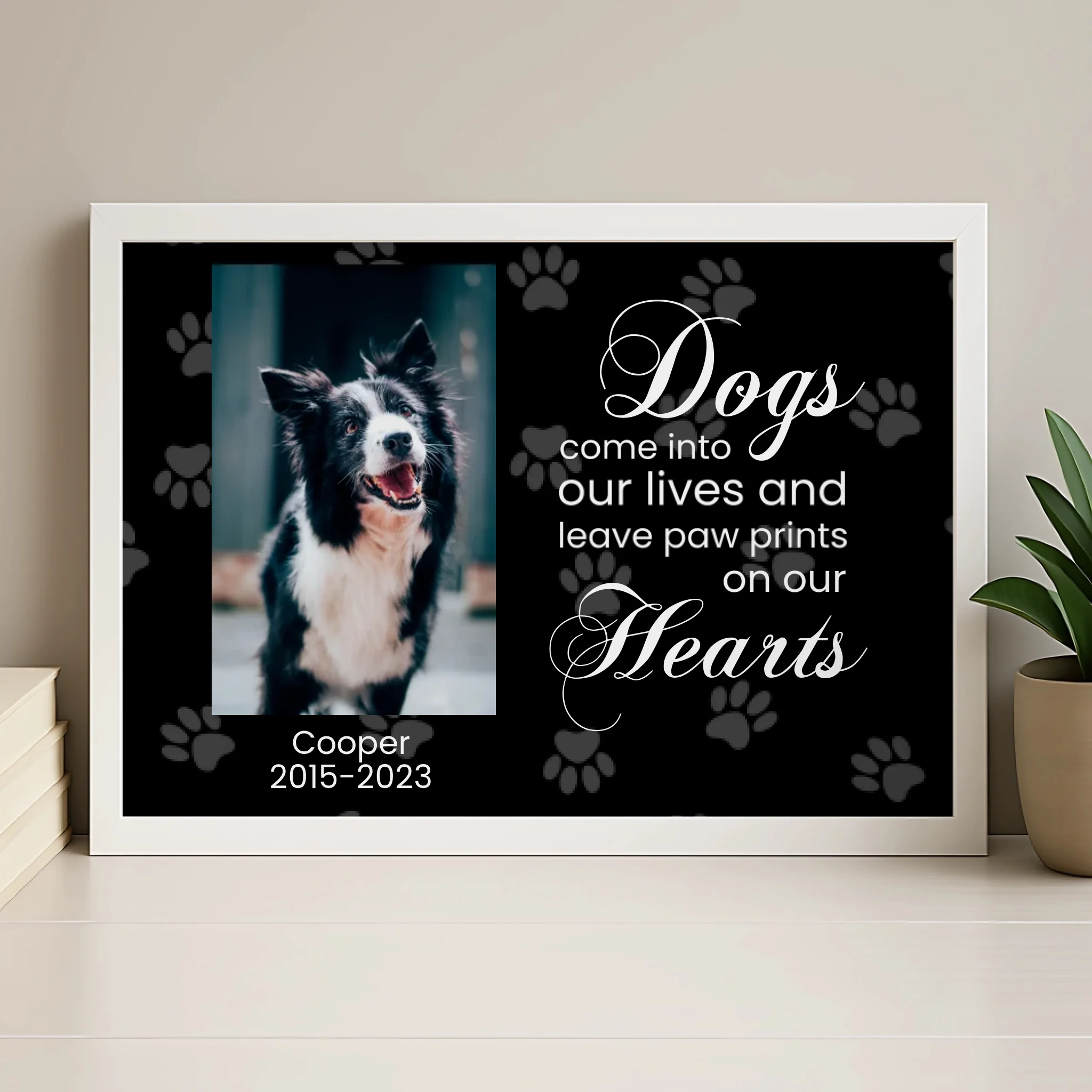 Personalised dog memorial frame in wood finish with quote