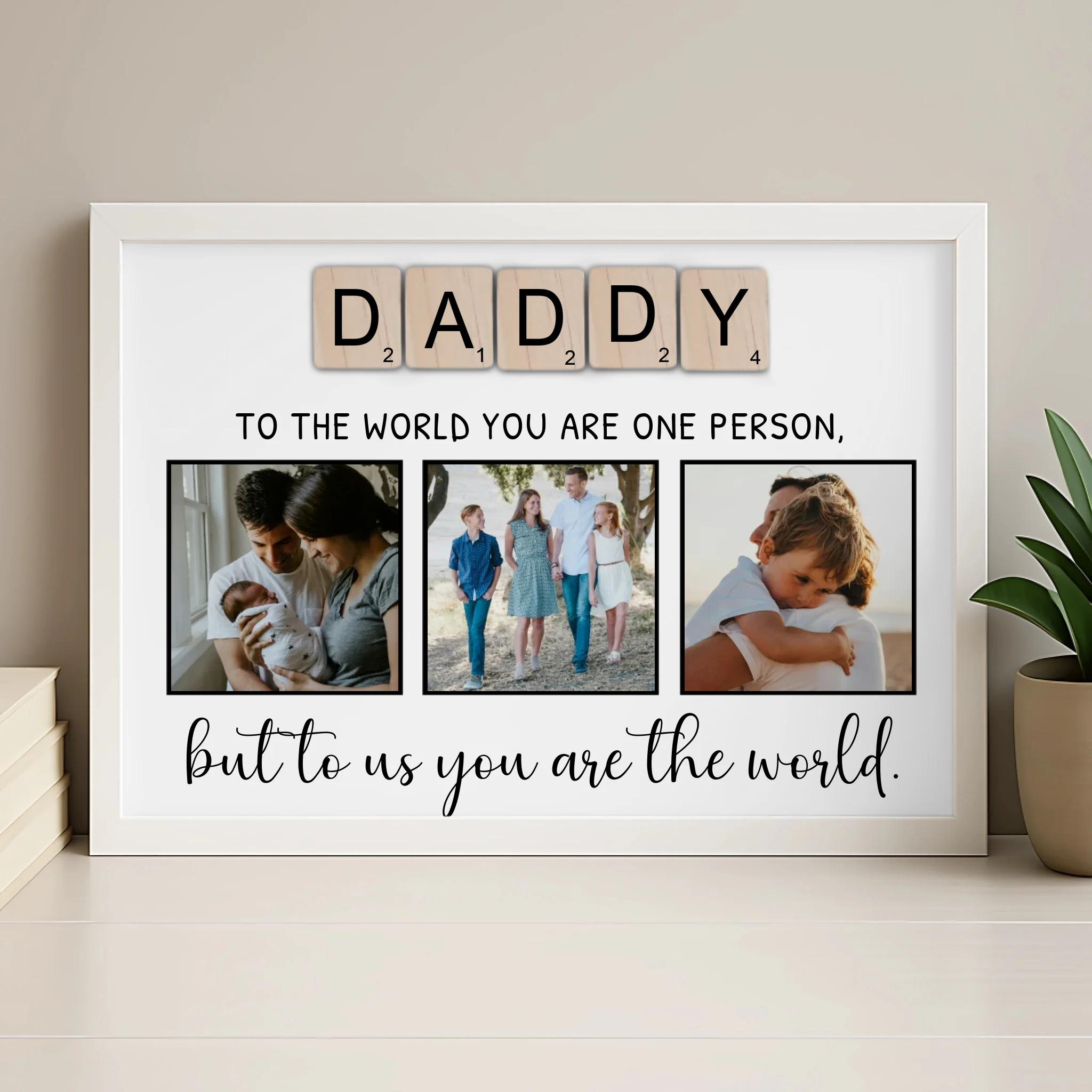 Personalised DADDY photo frame in wood frame finish