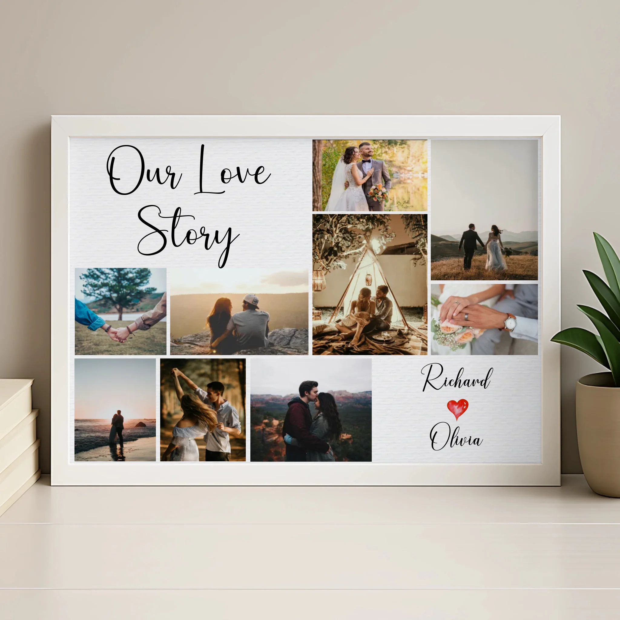 Personalised 9 photo collage print in a wood frame