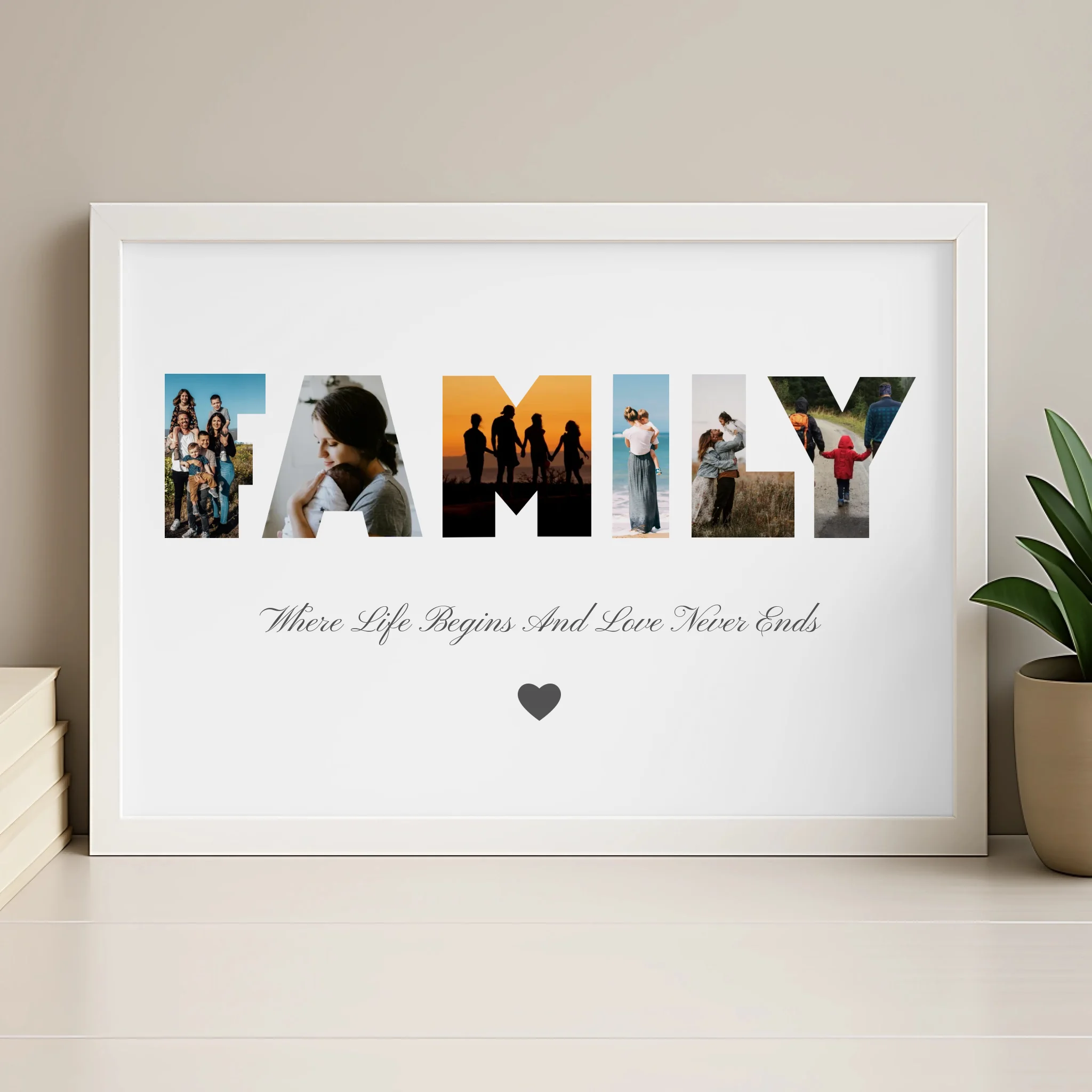 Personalised six photo collage print in a wood effect frame
