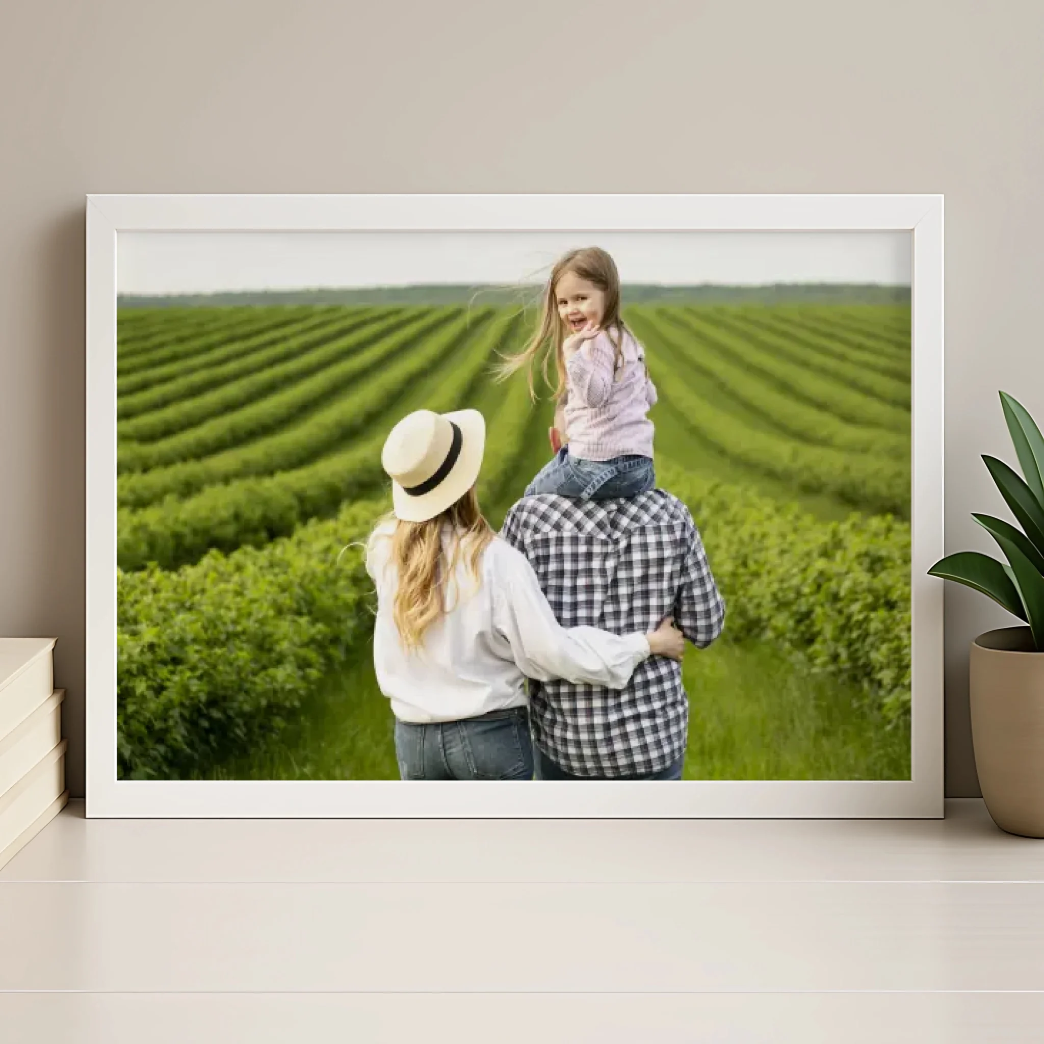 Personalised photo frame in wood finish with a single photo print