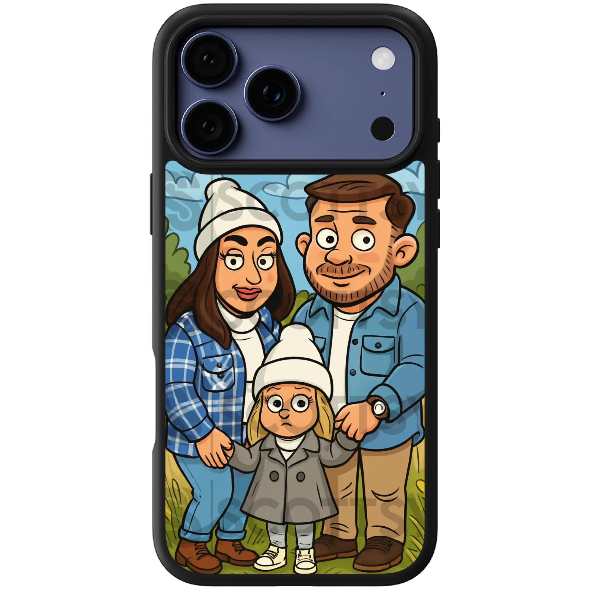 Personalised caricature phone case fitting iPhone 17 Pro Max