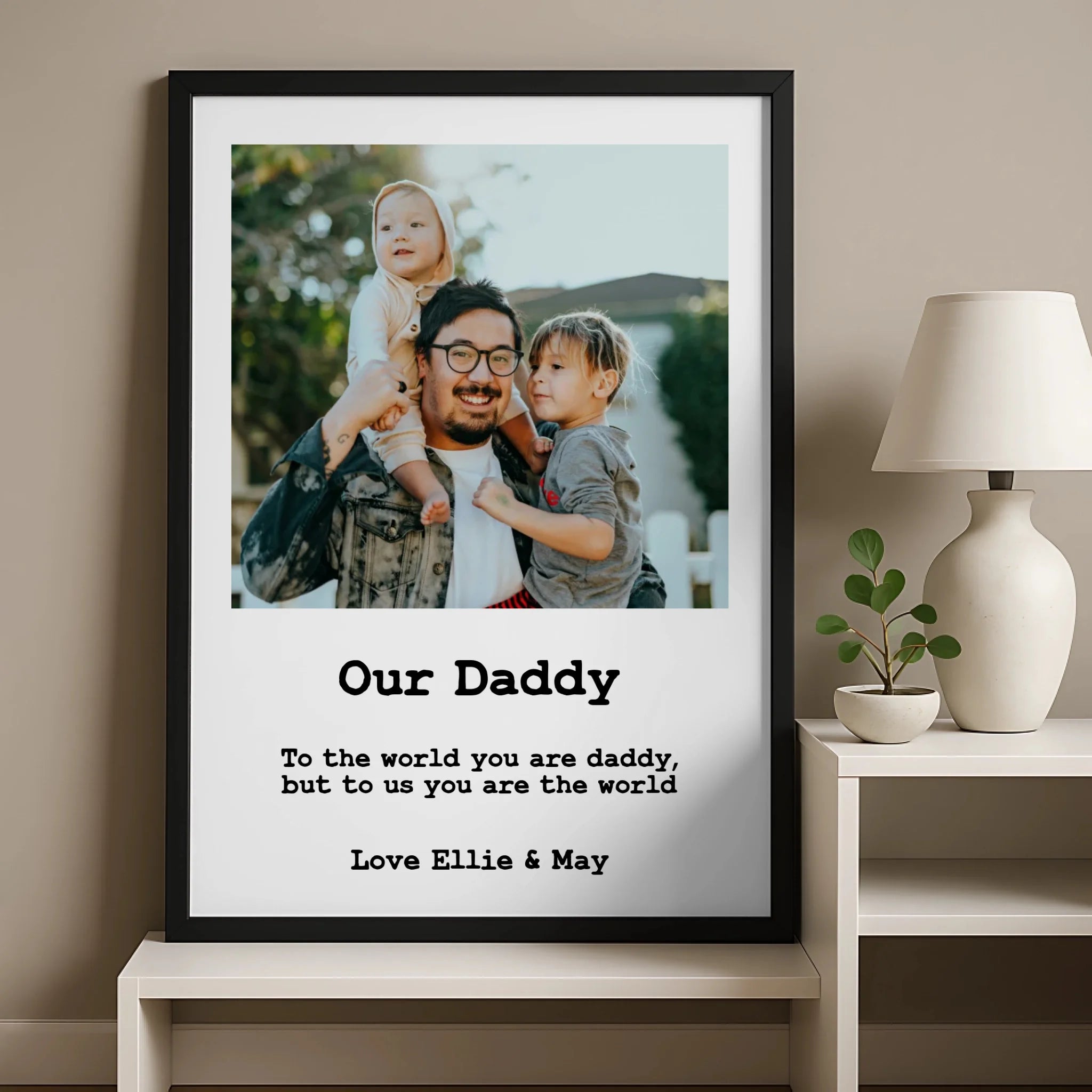 Personalised photo frame for Dad with custom family photo and Our Daddy design
